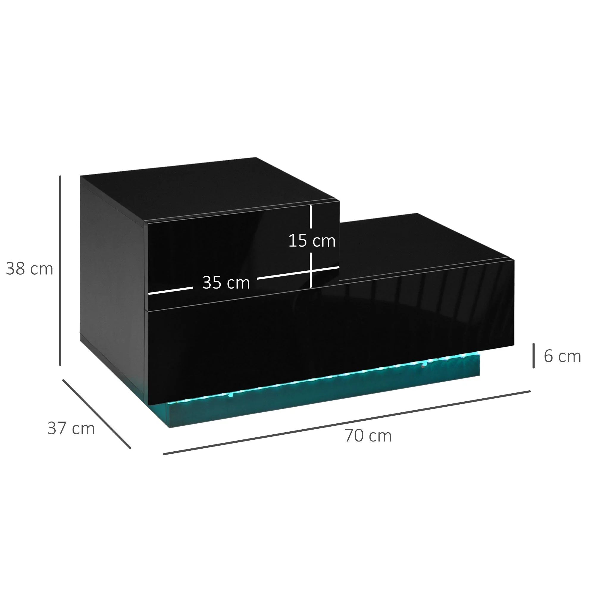 High Gloss Front Bedside Table with Drawers Nightstand with RGB LED Light and Remote for Bedroom Living Room Black - Image 3