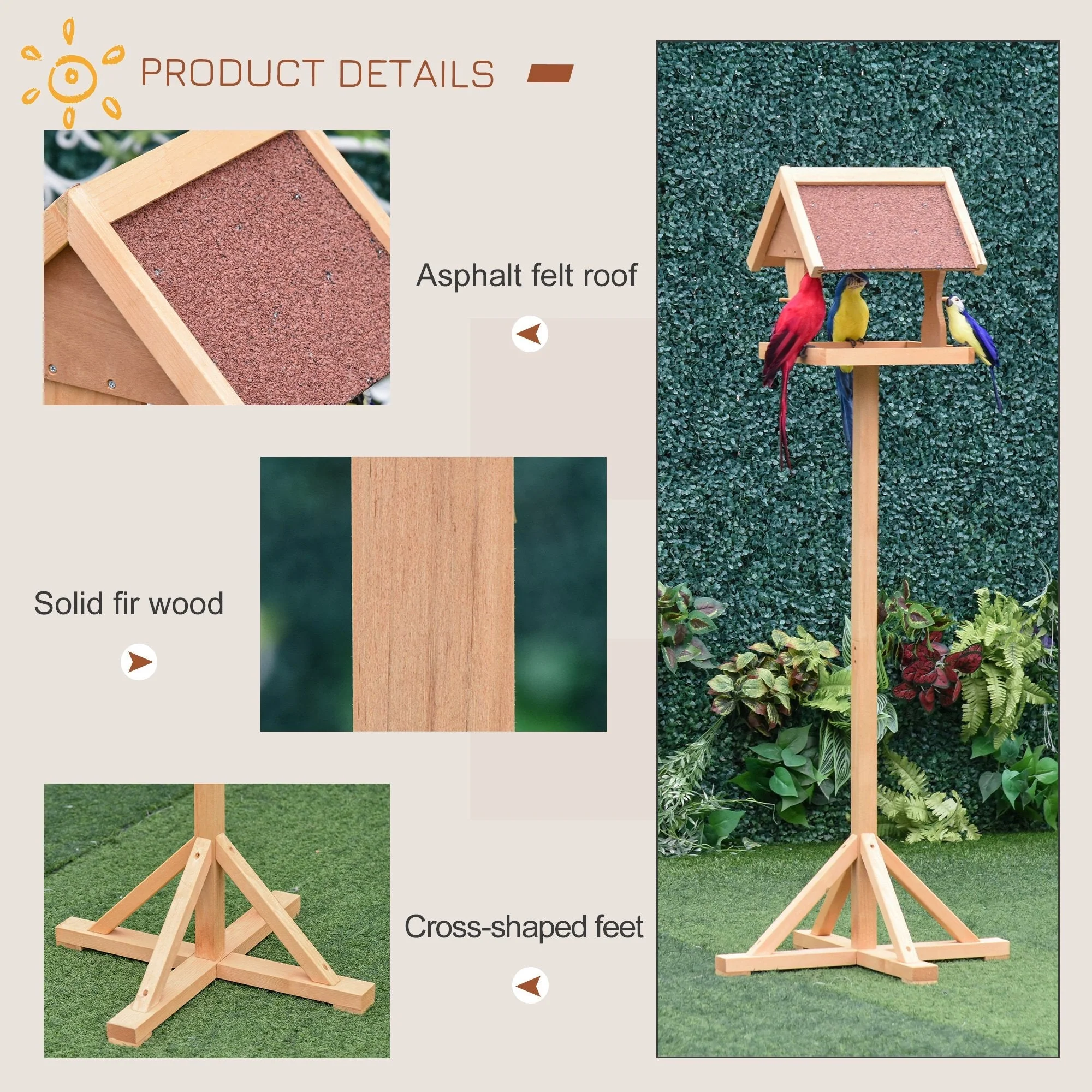 High Rise 144cm Bird Feeder Table Natural by Pawhut - Image 6
