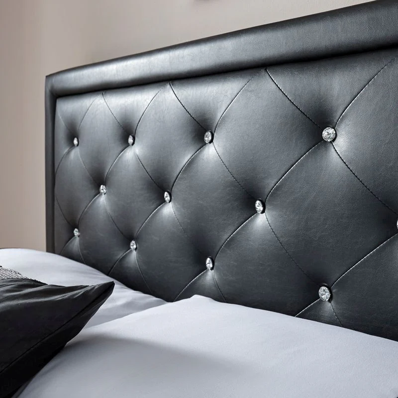 Hollywood Double Ottoman Bed Faux Leather Black 5 x 7ft - Image 4