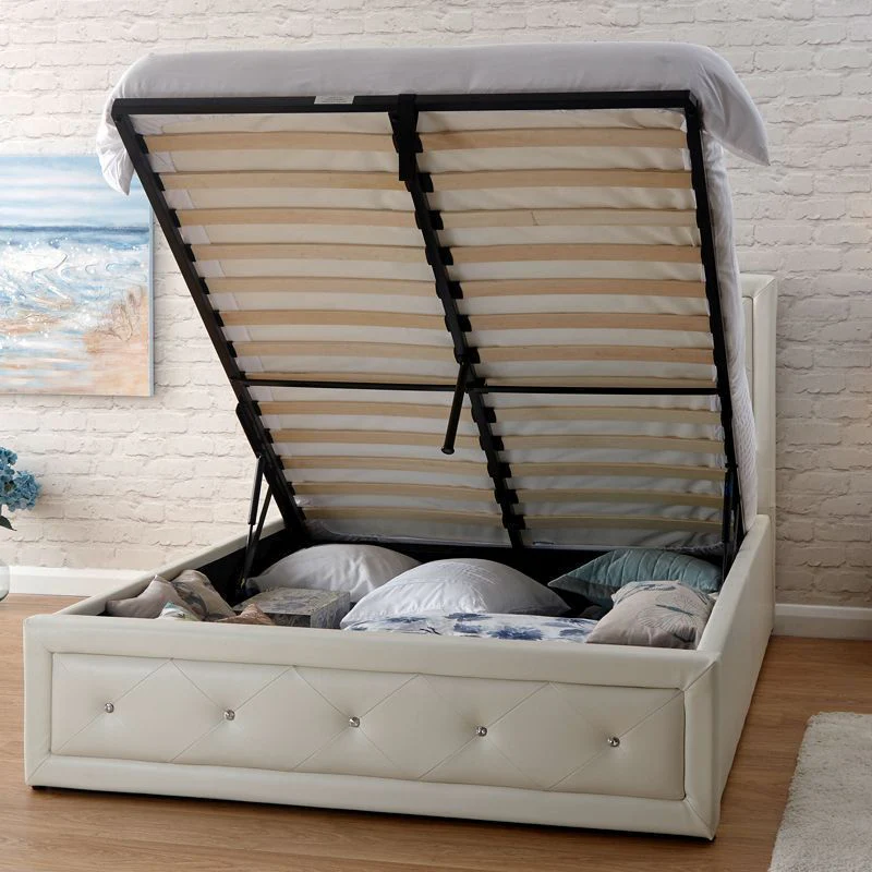 Hollywood King Size Ottoman Bed Faux Leather White 5 x 7ft - Image 2