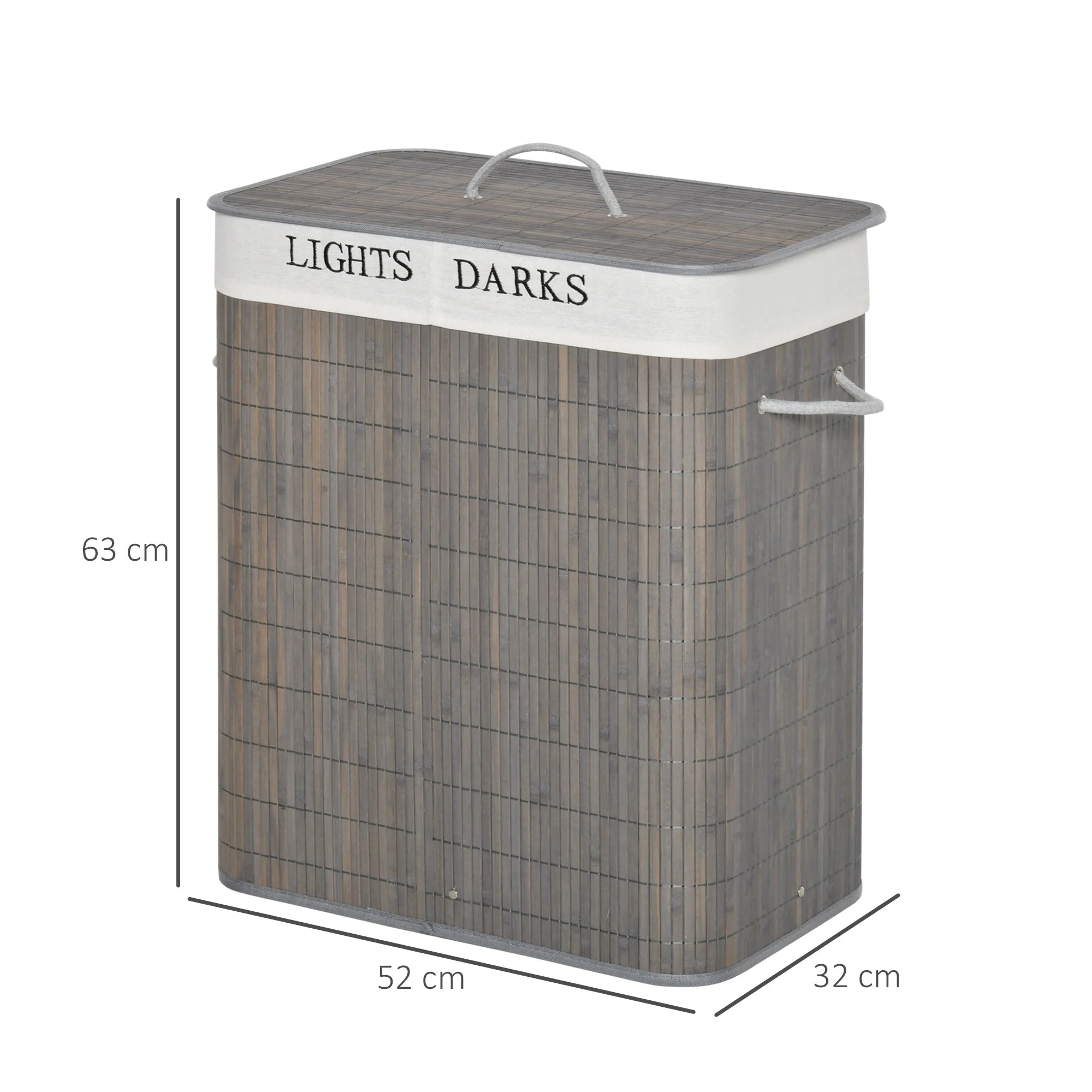 Homcom 100L Two-Compartment Wooden Laundry Basket With Flip Lid And Handles ? Grey - Image 3