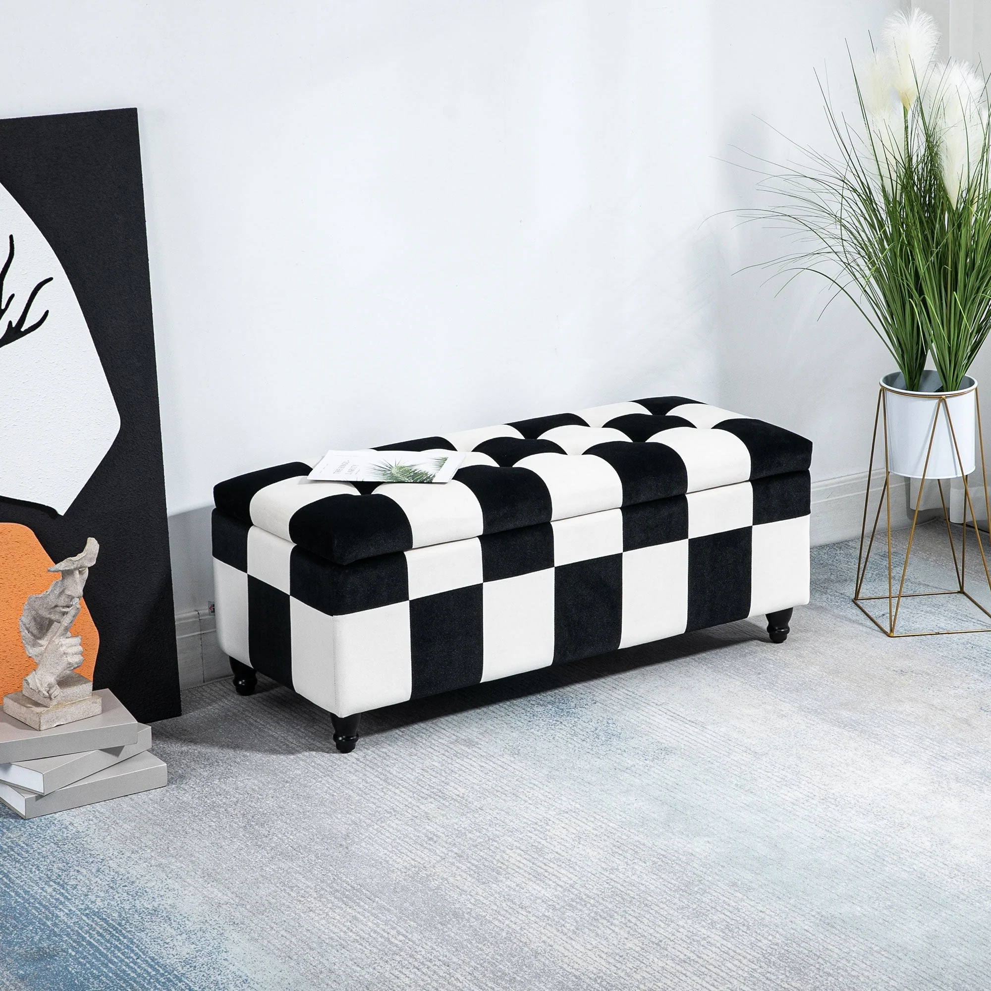 Homcom 114 x 47 x 47cm Velvet Storage Ottoman - Image 2