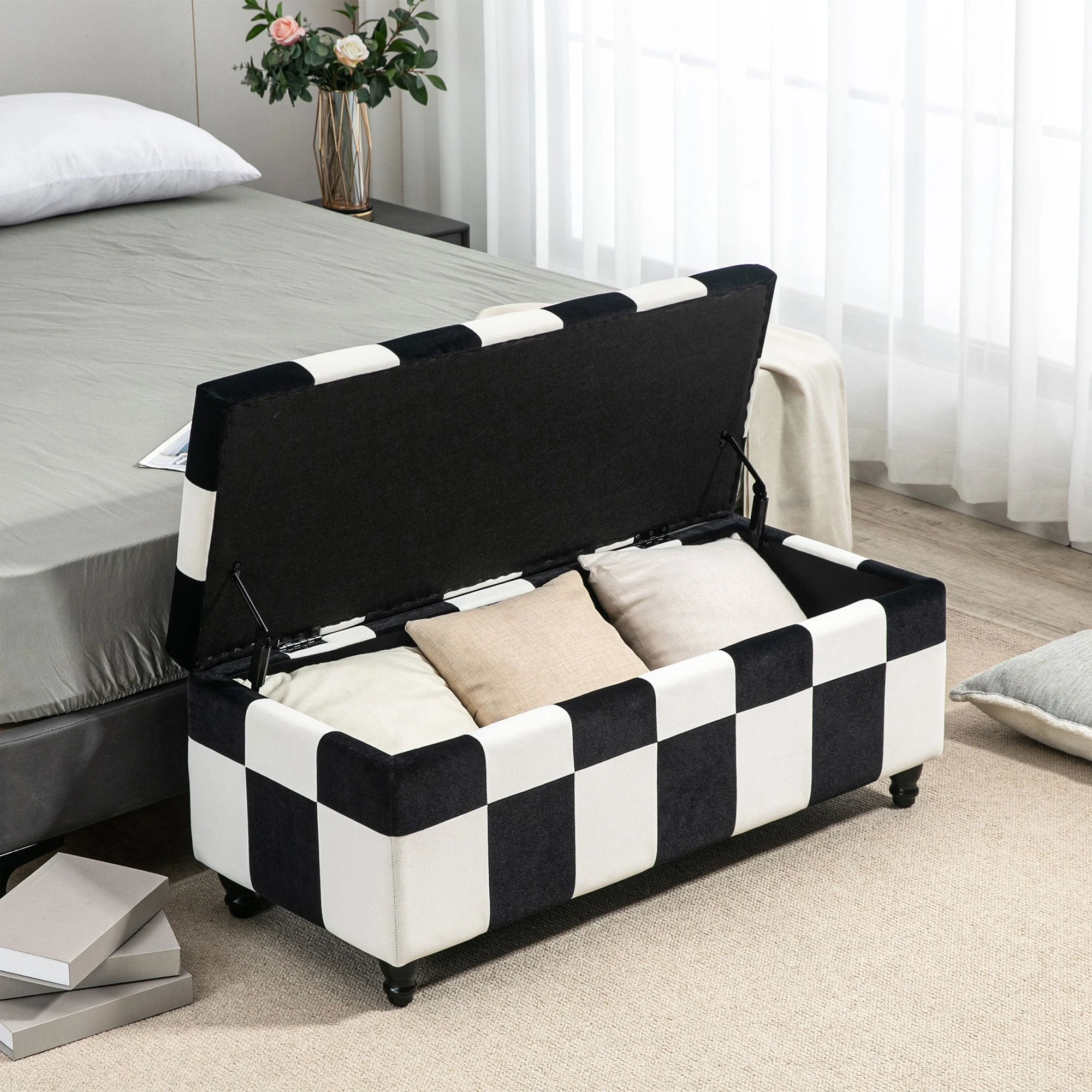 Homcom 114 x 47 x 47cm Velvet Storage Ottoman - Image 8
