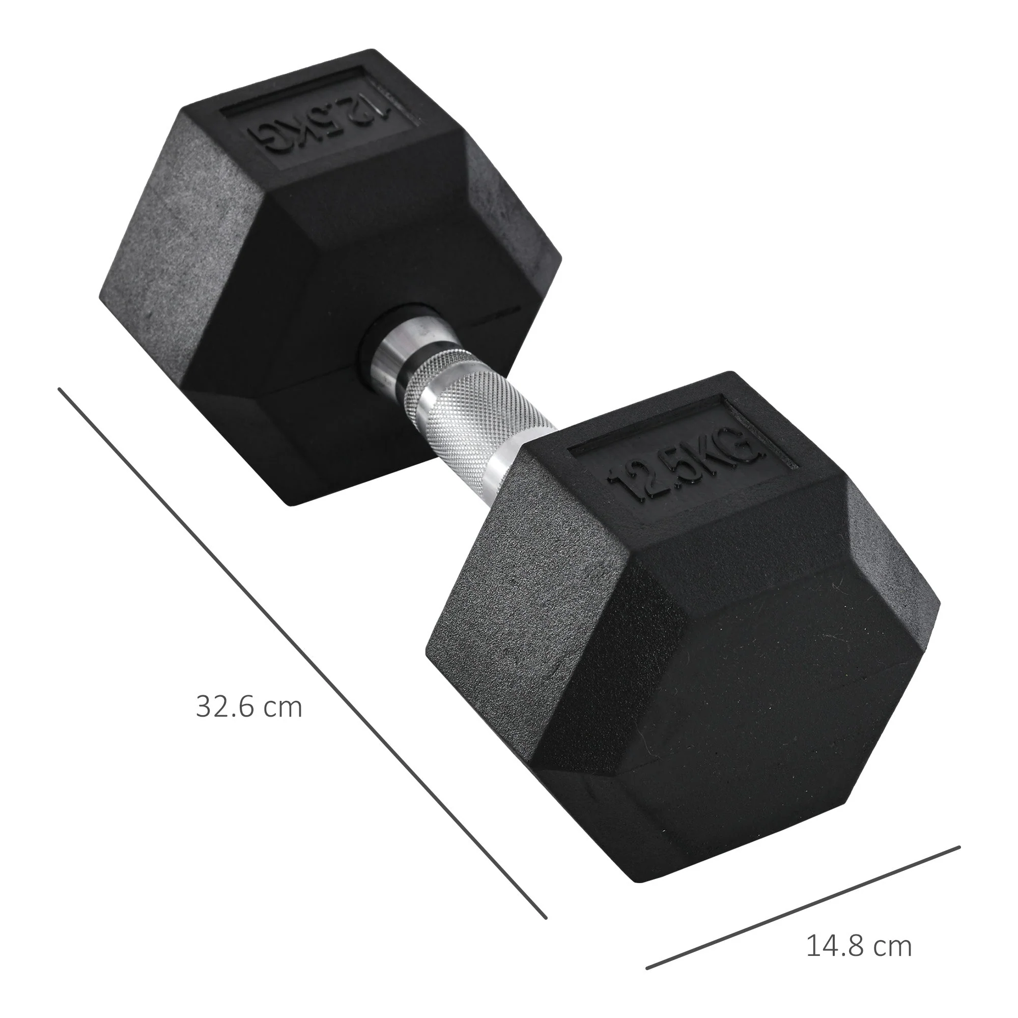 Homcom 12.5KG Single Rubber Hex Dumbbell Portable Hand Weights Dumbbell Home Gym - Image 3