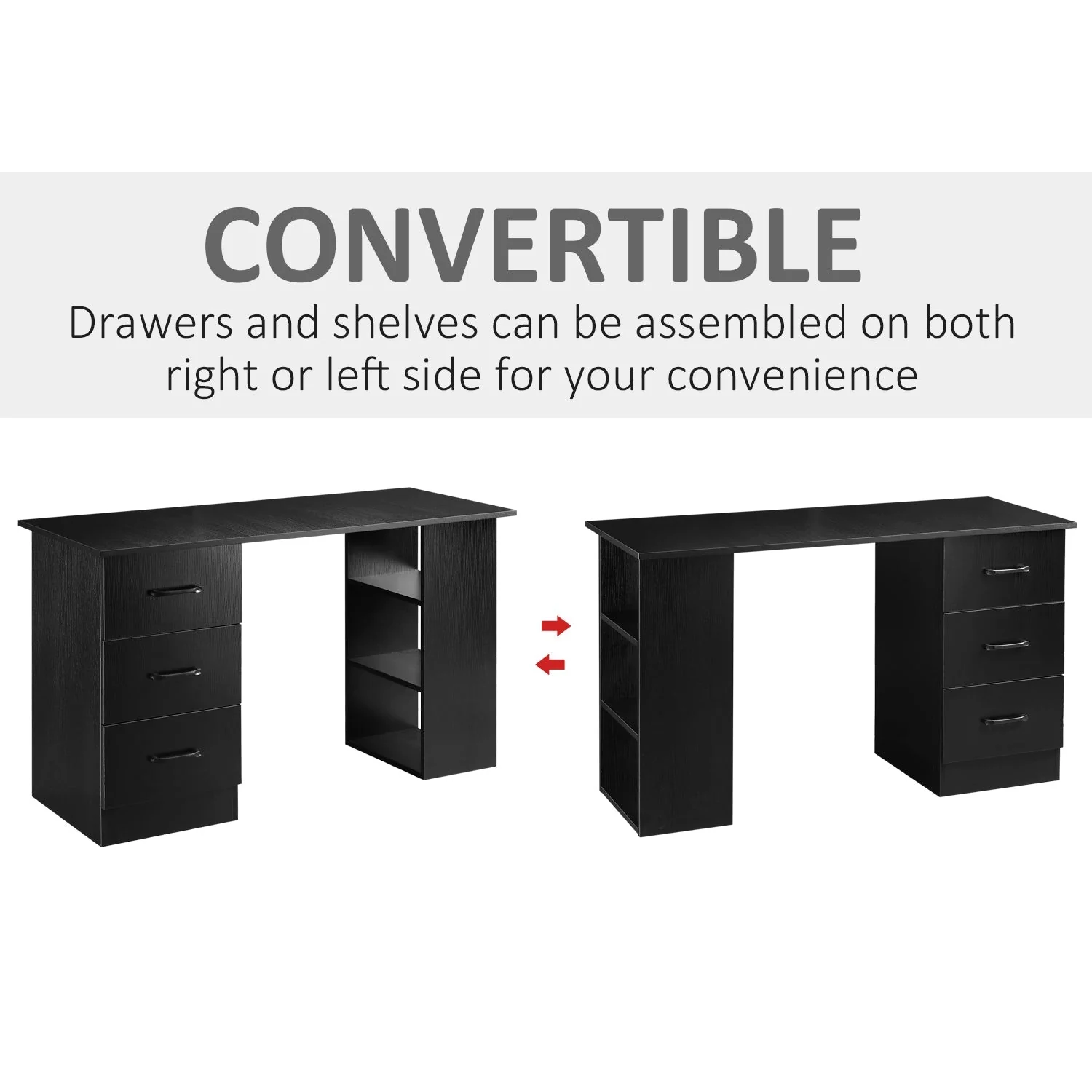 Homcom 120cm Computer Desk With Storage Shelves Drawers Writing Table Study Workstation For Home Office Black - Image 5