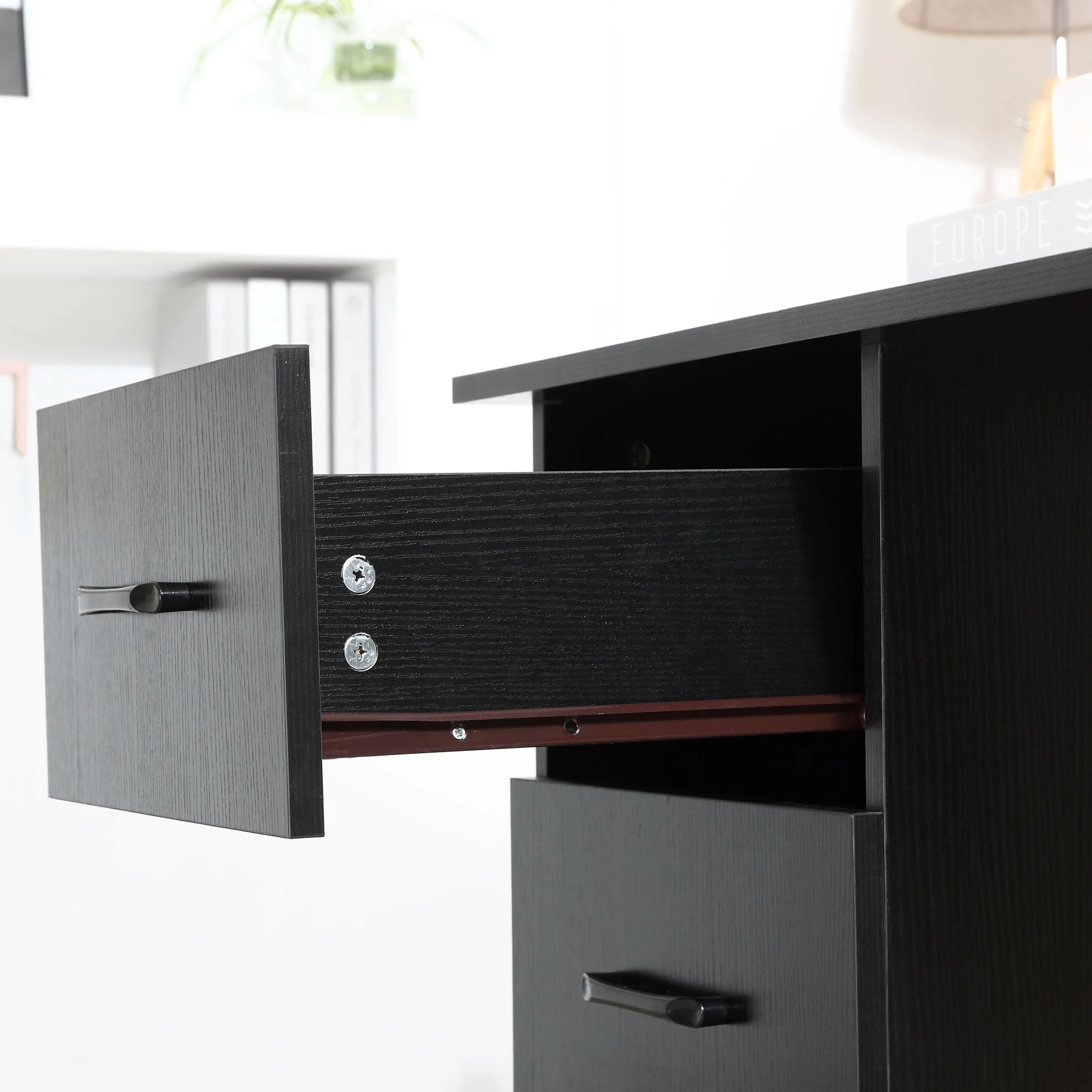 Homcom 120cm Computer Desk With Storage Shelves Drawers Writing Table Study Workstation For Home Office Black - Image 8