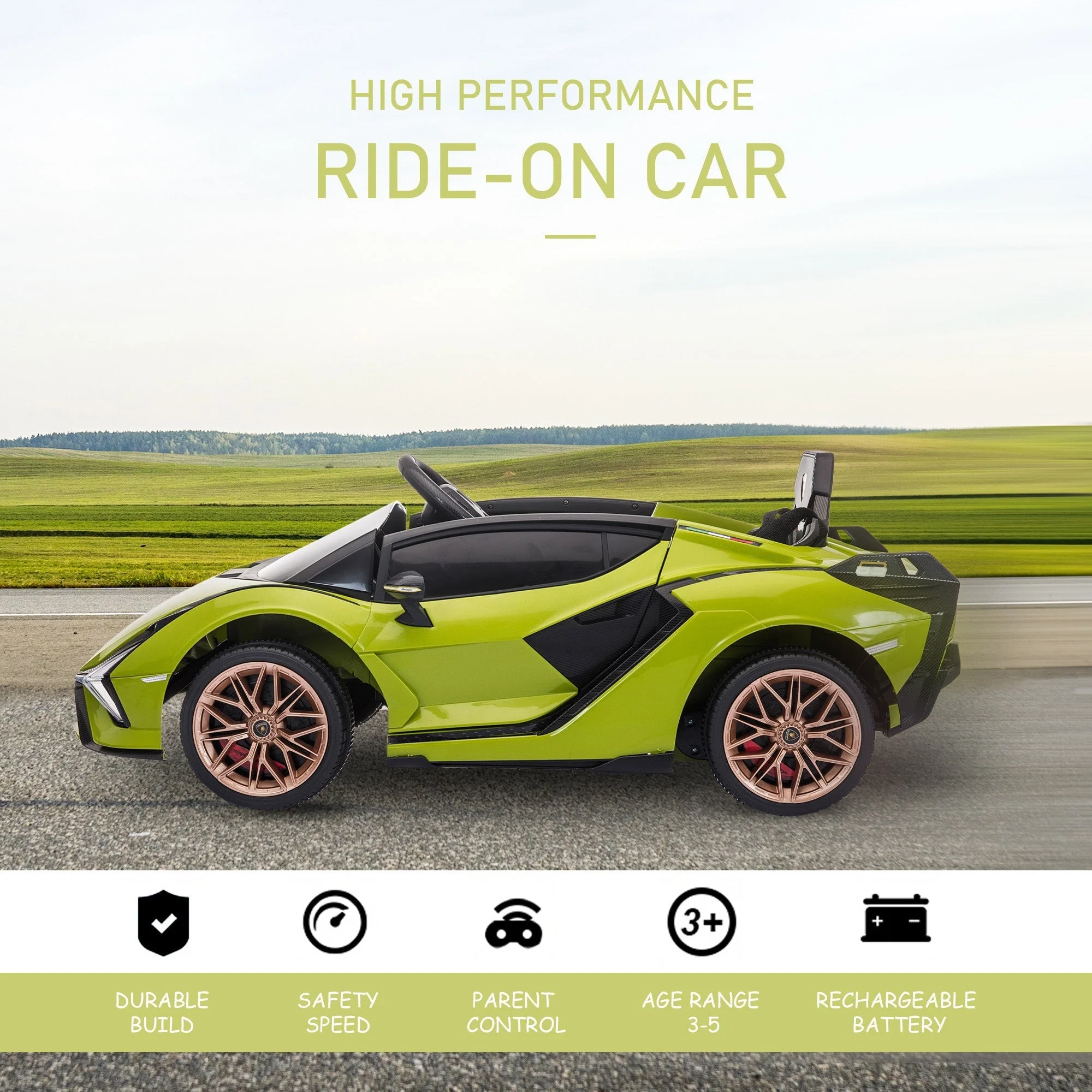 Homcom 12V Kids Electric Ride On Car 2 Motors Licensed Toy Car With Remote Control Music Lights Mp3 For 3-5 Years Green - Image 3