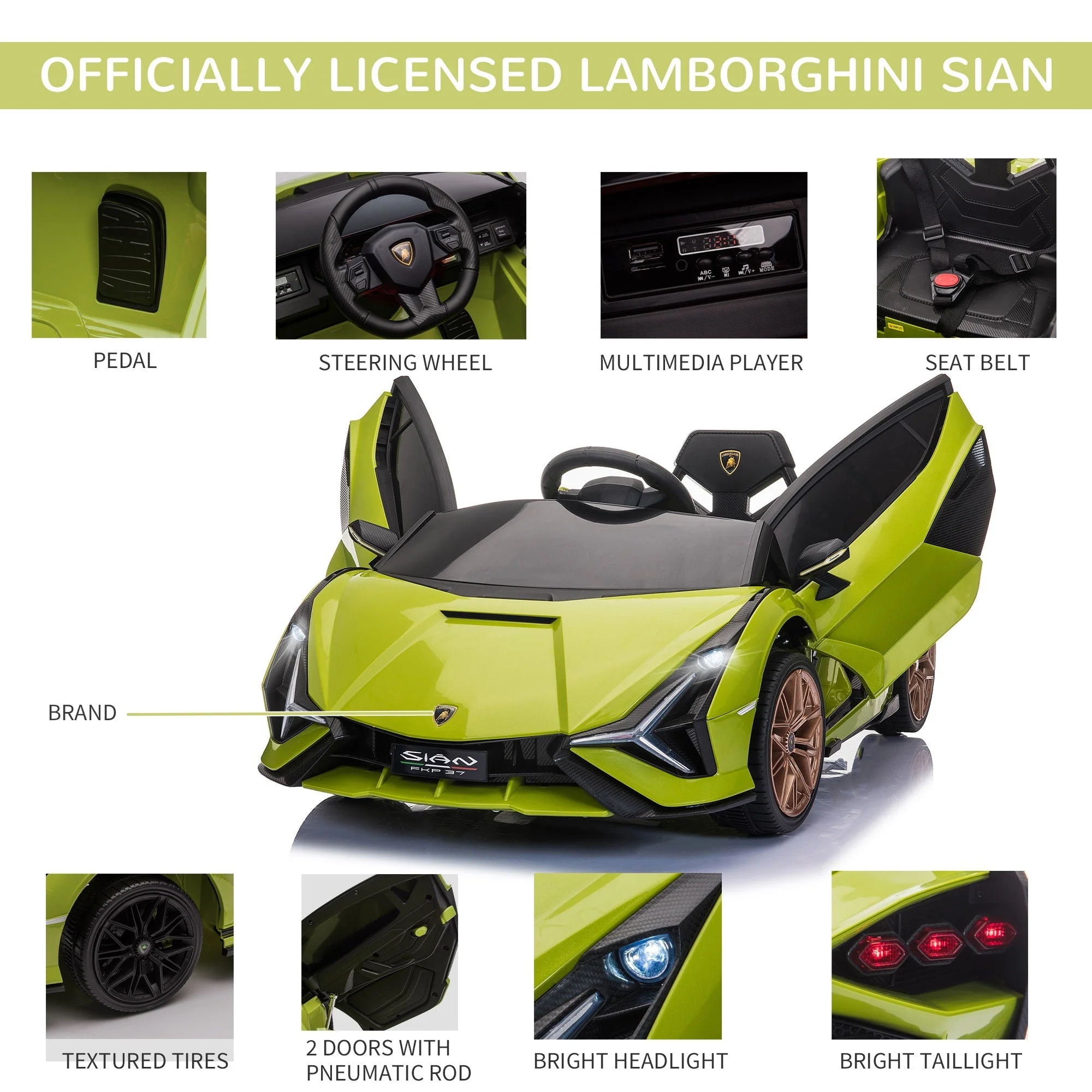 Homcom 12V Kids Electric Ride On Car 2 Motors Licensed Toy Car With Remote Control Music Lights Mp3 For 3-5 Years Green - Image 6