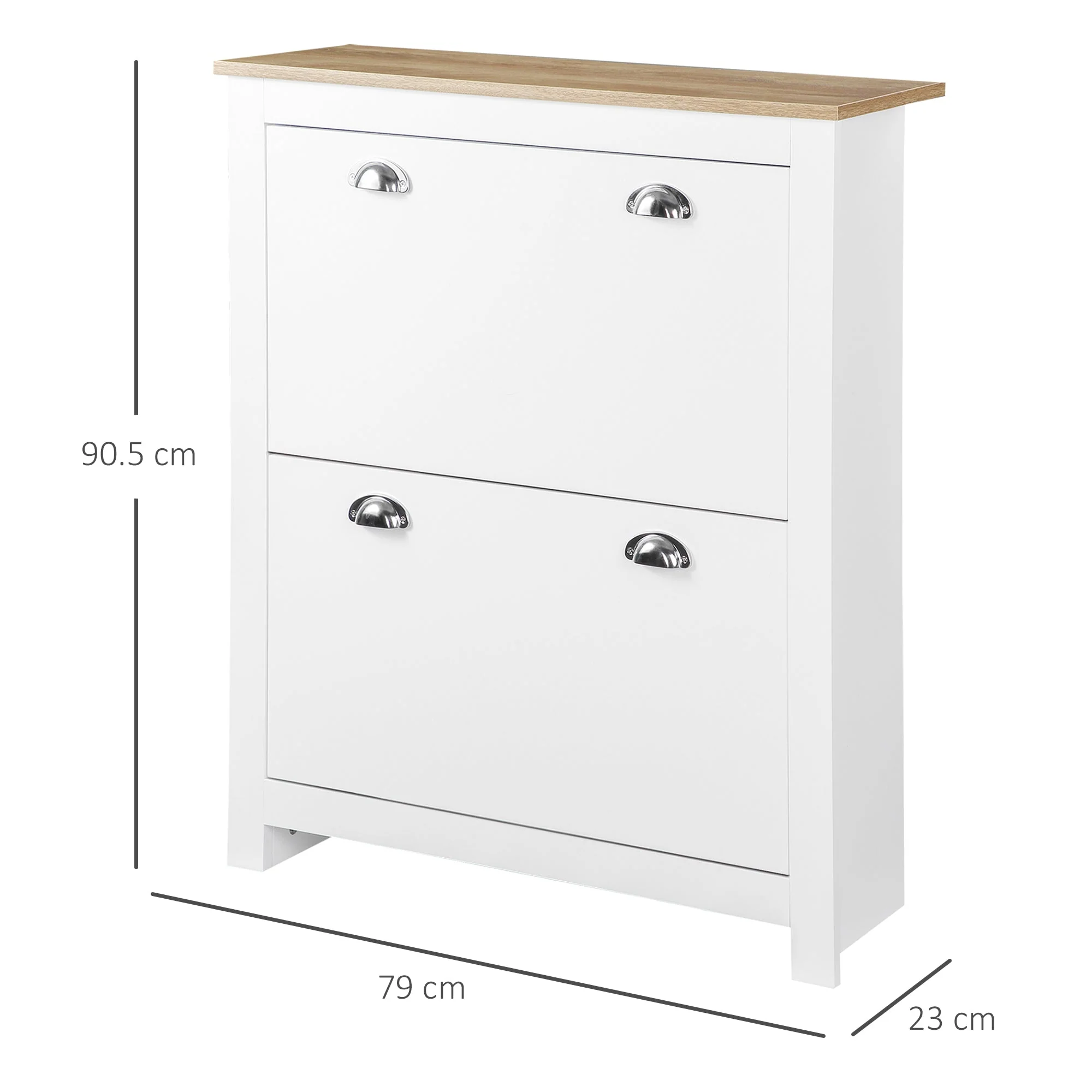 Homcom 2 Drawer Shoe Cabinet Narrow Shoe Cupboard With Flip Doors Adjustable Shelf - Image 3
