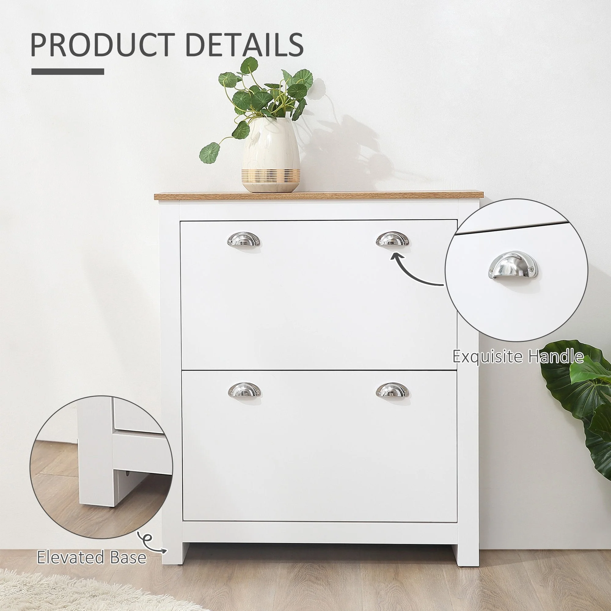 Homcom 2 Drawer Shoe Cabinet Narrow Shoe Cupboard With Flip Doors Adjustable Shelf - Image 6