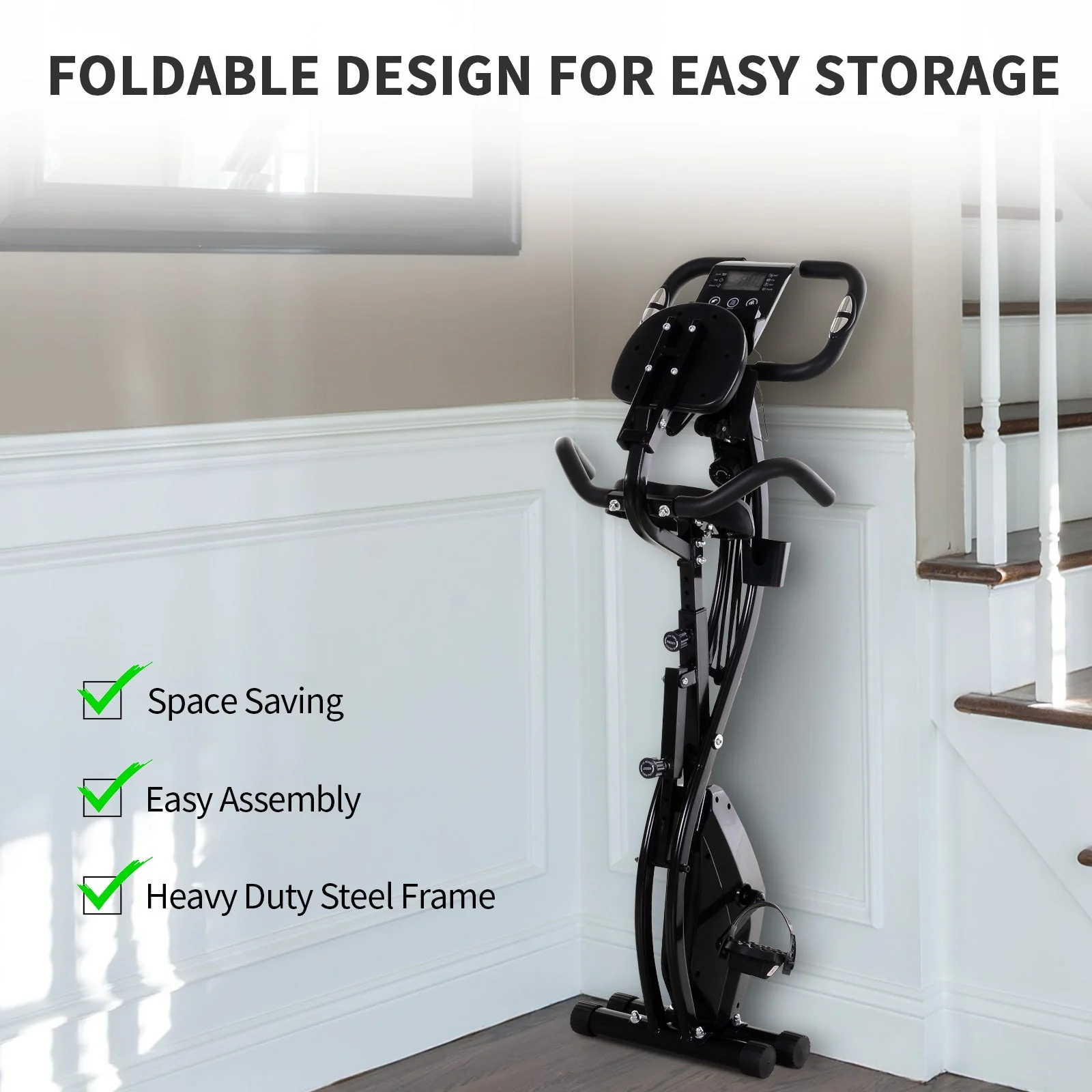 Homcom 2-in-1 Foldable Exercise Bike Recumbent Stationary Bike 8-Level Adjustable Magnetic Resistance with Pulse Sensor LCD Display - Image 6
