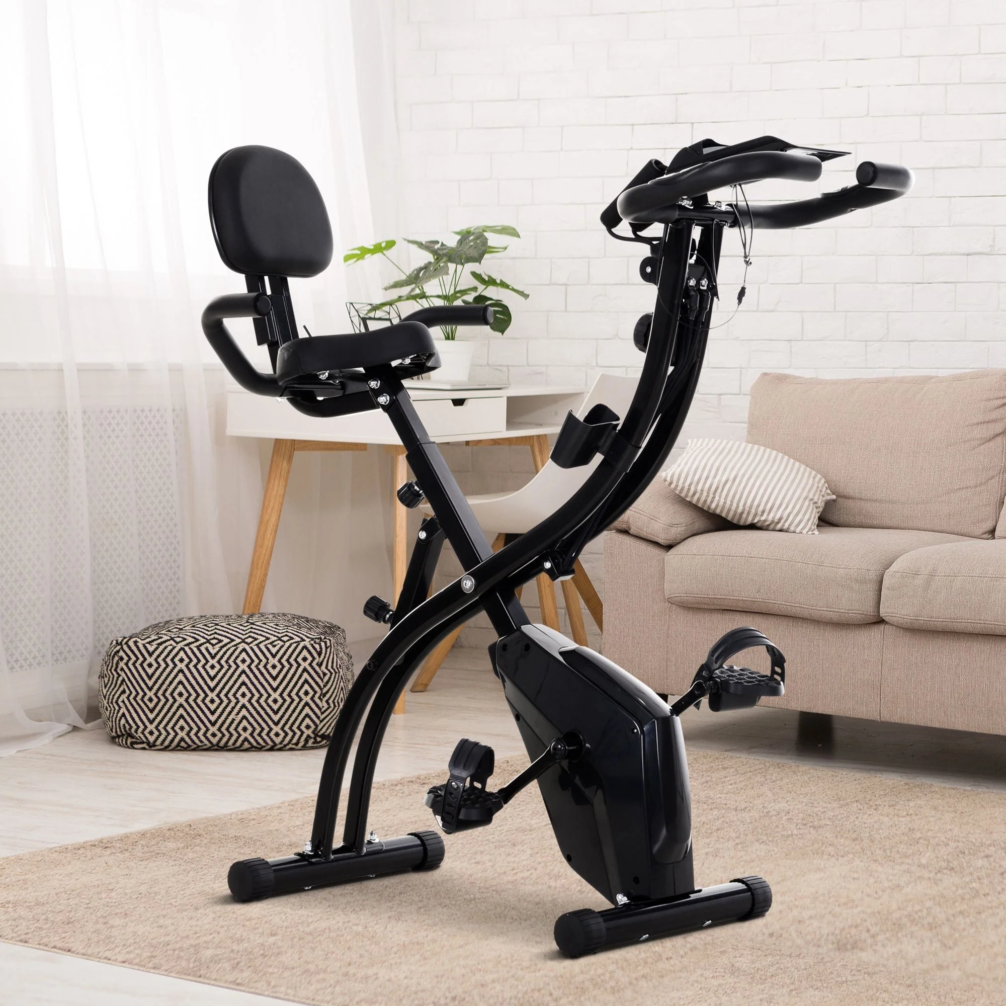 Homcom 2-in-1 Foldable Exercise Bike Recumbent Stationary Bike 8-Level Adjustable Magnetic Resistance with Pulse Sensor LCD Display - Image 9