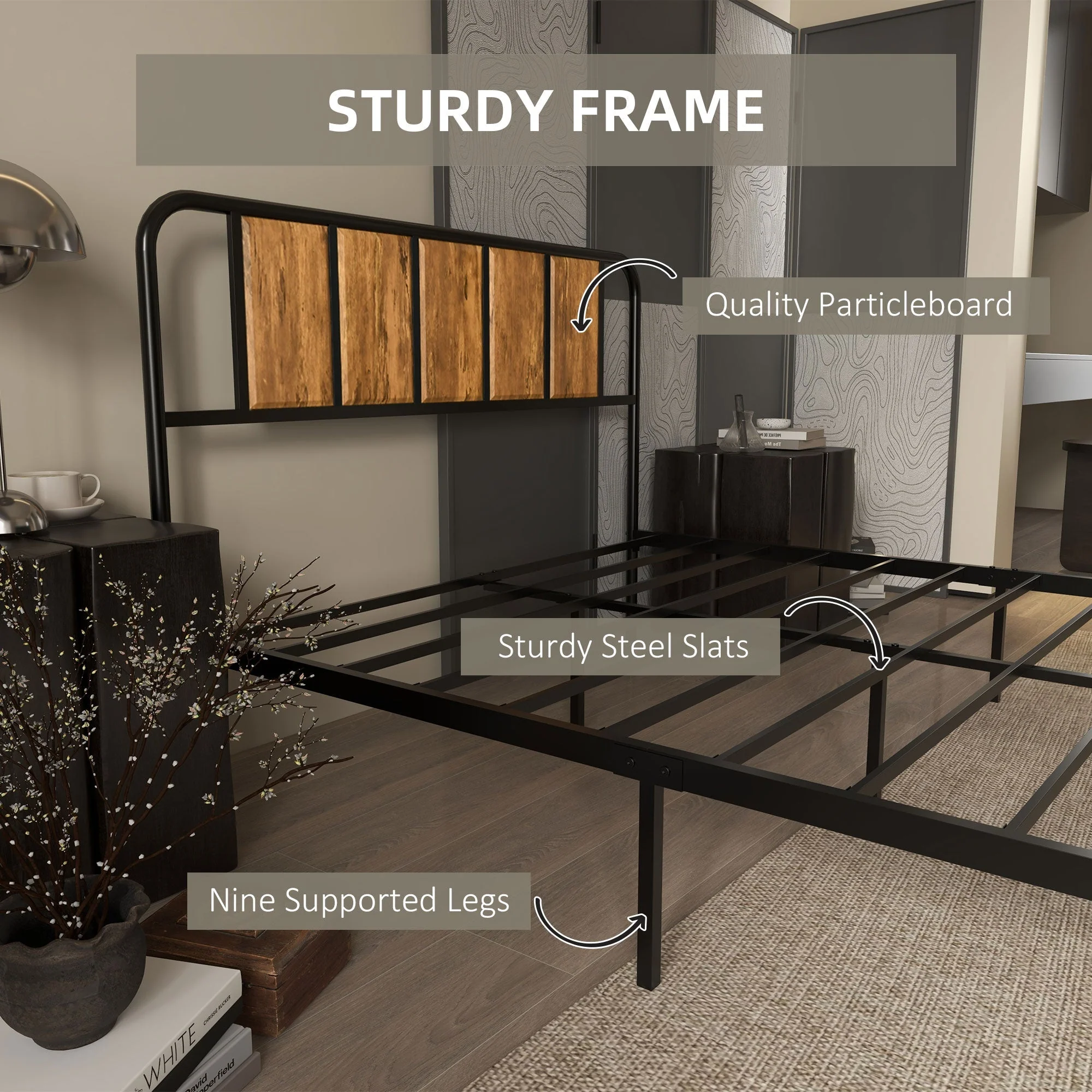 Homcom 25.5cm Double Bed Frame - Image 6