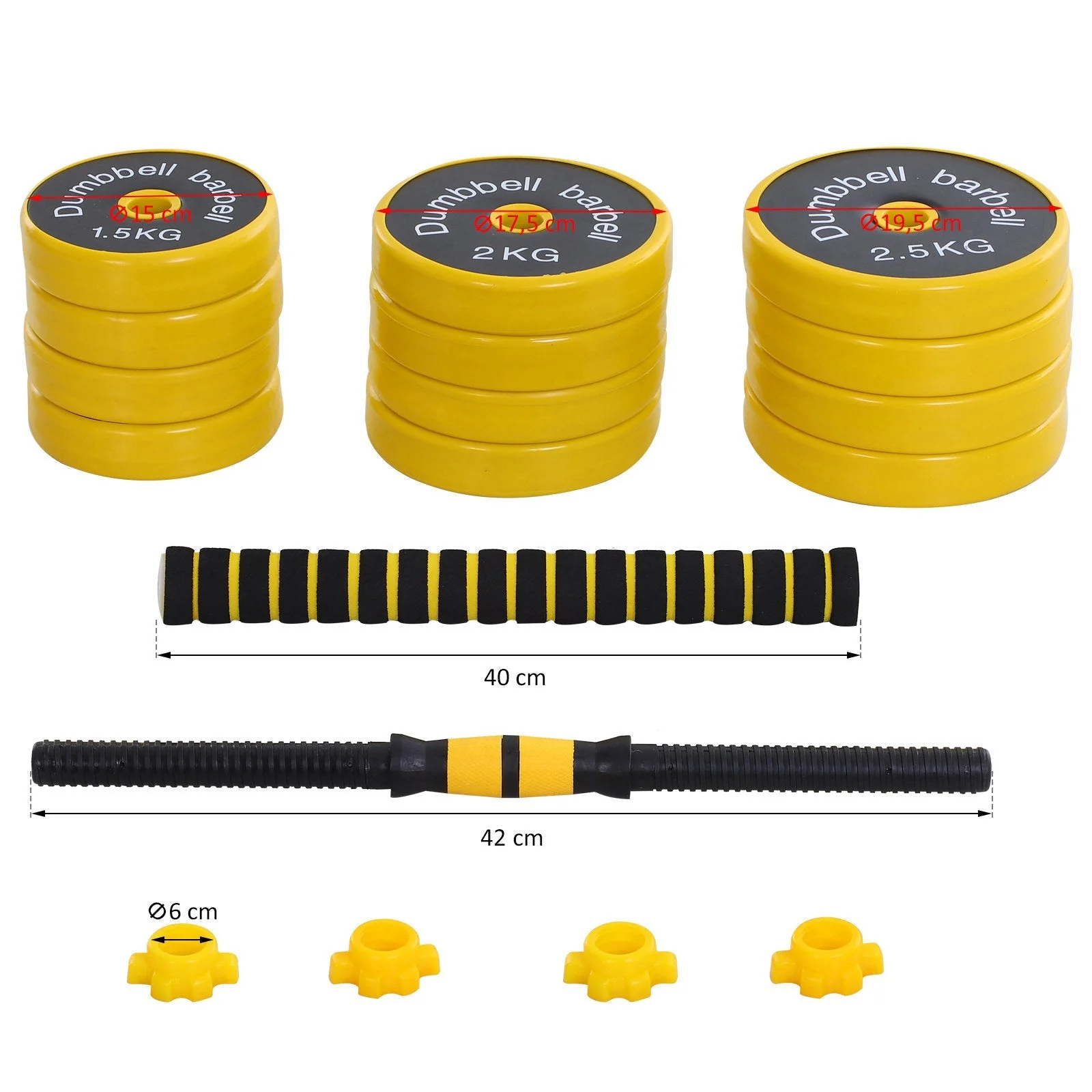 Homcom 25KG Dumbbell & Barbell Adjustable Set Plate Bar Clamp Rod Home Gym Sports Area Exercise Ergonomic - Image 3