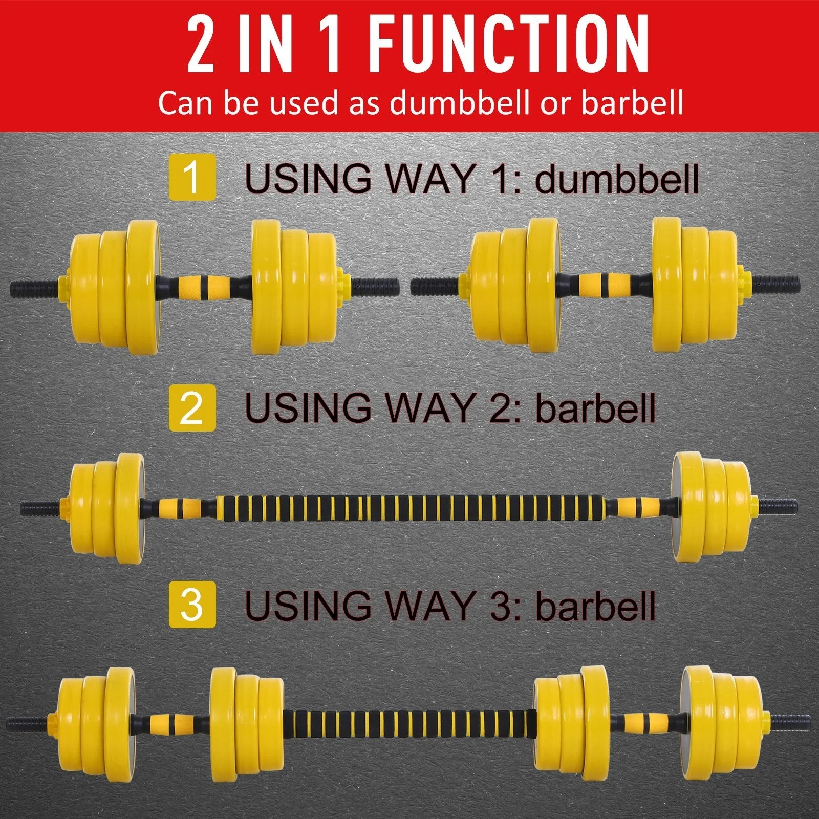 Homcom 25KG Dumbbell & Barbell Adjustable Set Plate Bar Clamp Rod Home Gym Sports Area Exercise Ergonomic - Image 4