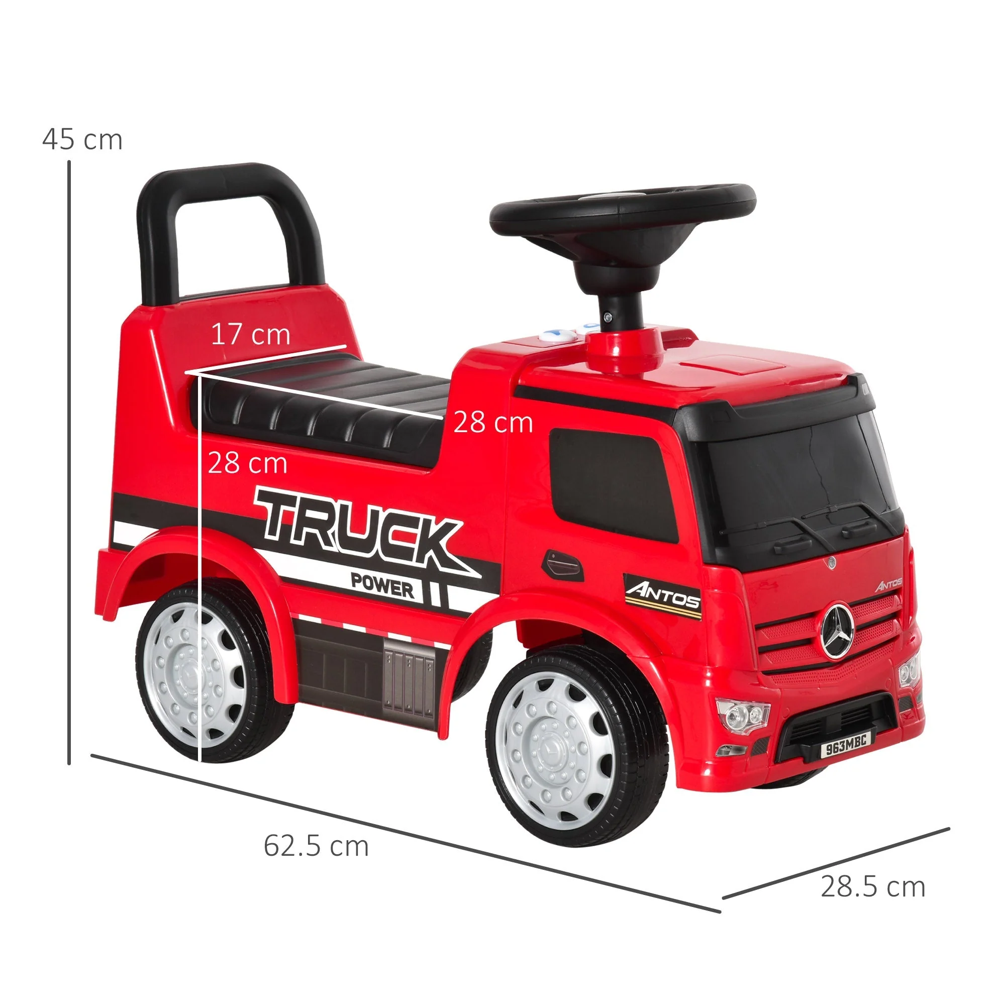 Homcom 3-In-1 Ride On Car Kids Mercedes Truck Storage Handle For 12 - 36 Months Red - Image 3