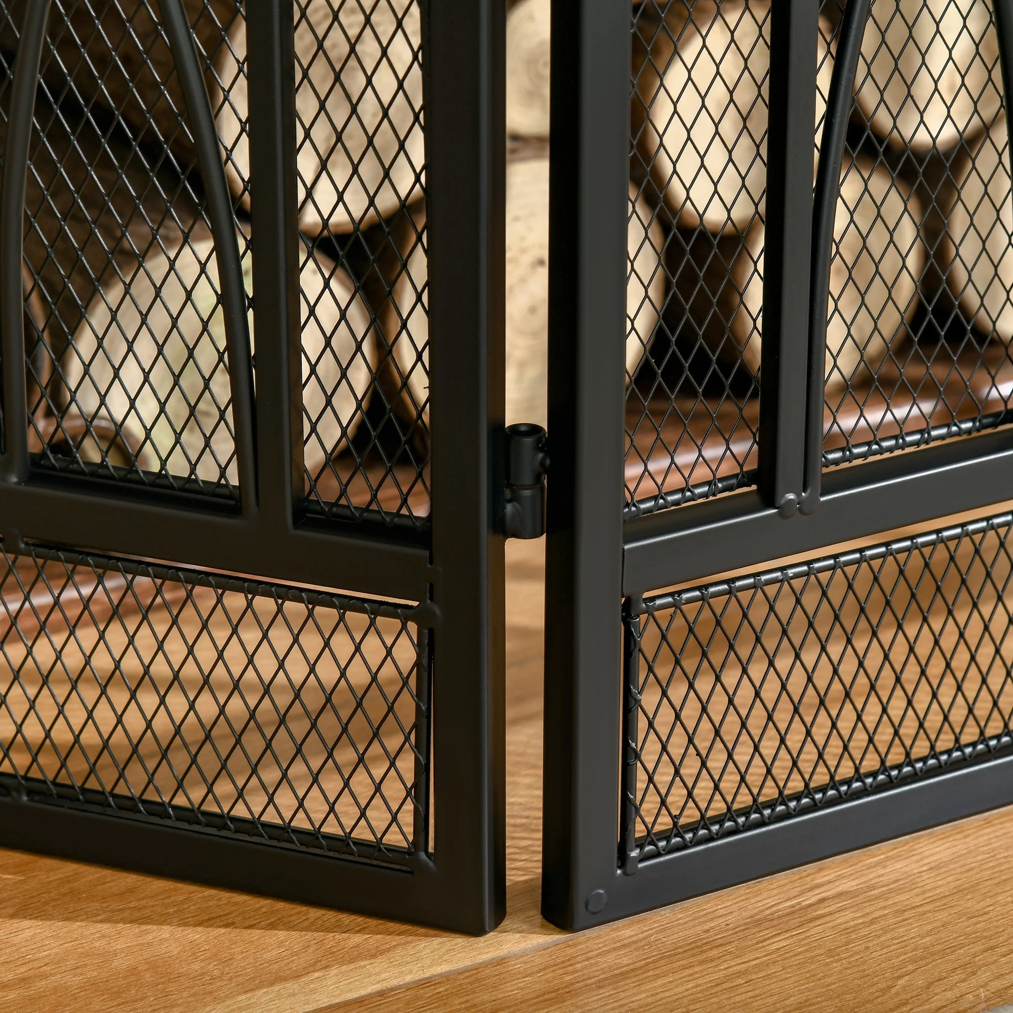 Homcom 3-Panel Folding Fireplace Screen Home Metal Mesh Fire Spark Guard 126L X 3W X 80H cm-Black - Image 9