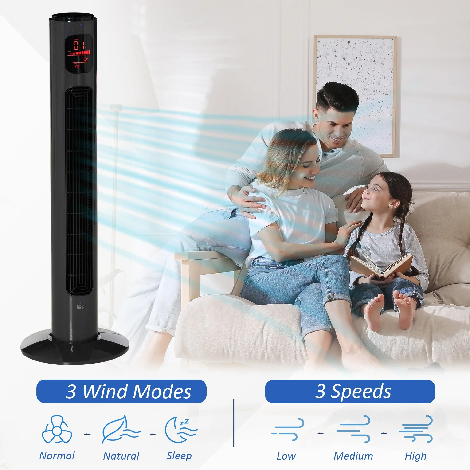 Homcom 38'' Freestanding Tower Fan - Image 5