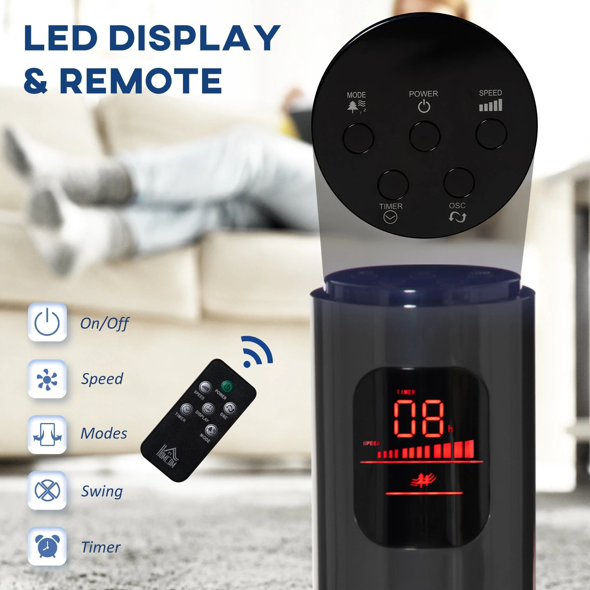 Homcom 38'' Freestanding Tower Fan - Image 6