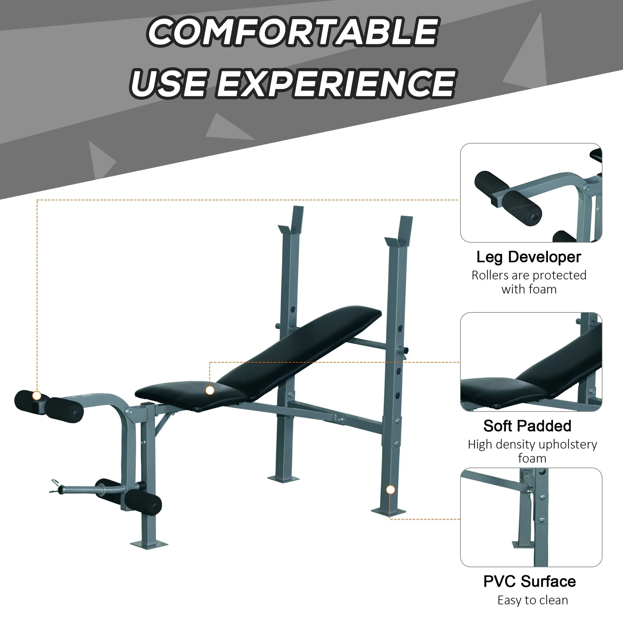 Homcom 4-Levels Adjustable Weight Bench Fitness Equipment with Barbell Rack-Black - Image 6