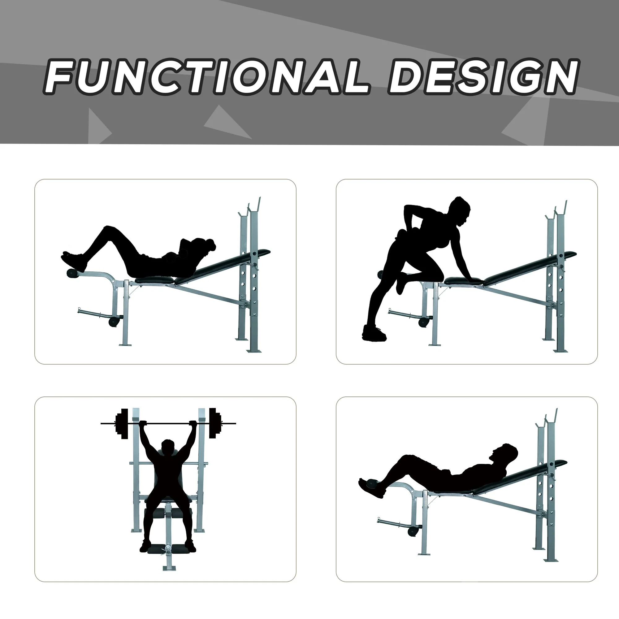 Homcom 4-Levels Adjustable Weight Bench Fitness Equipment with Barbell Rack-Black - Image 7