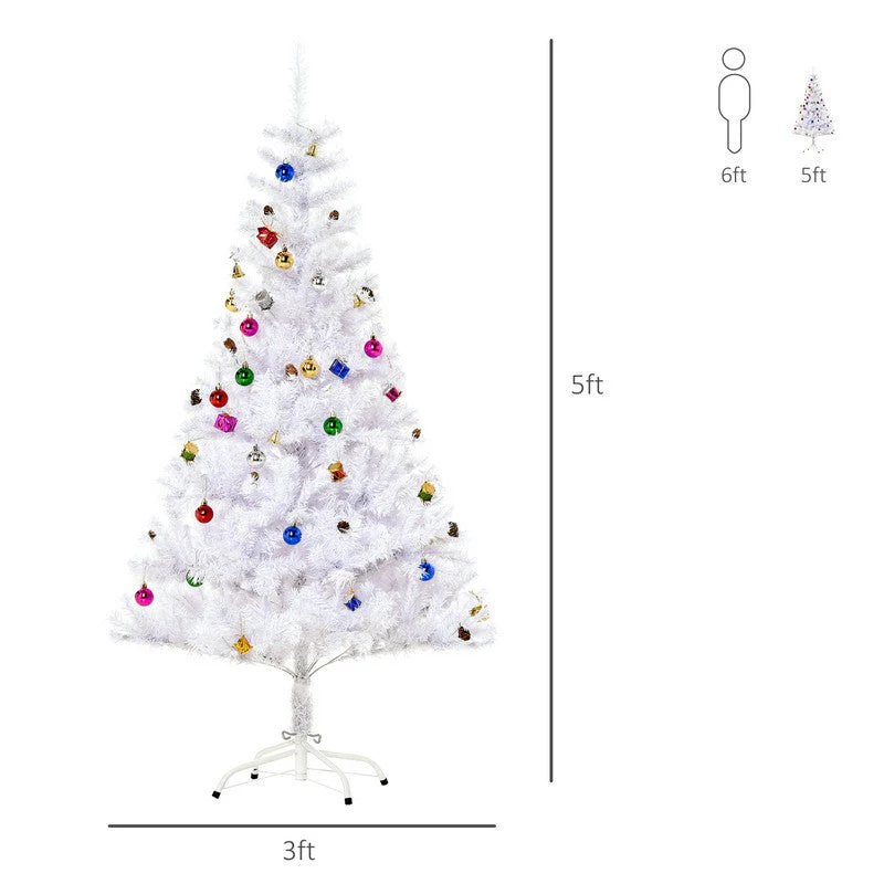 Homcom 5 Foot Artificial Christmas Tree with Metal Stand Decorations Home Seasonal Elegant Faux White - Image 3