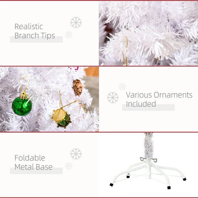 Homcom 5 Foot Artificial Christmas Tree with Metal Stand Decorations Home Seasonal Elegant Faux White - Image 5