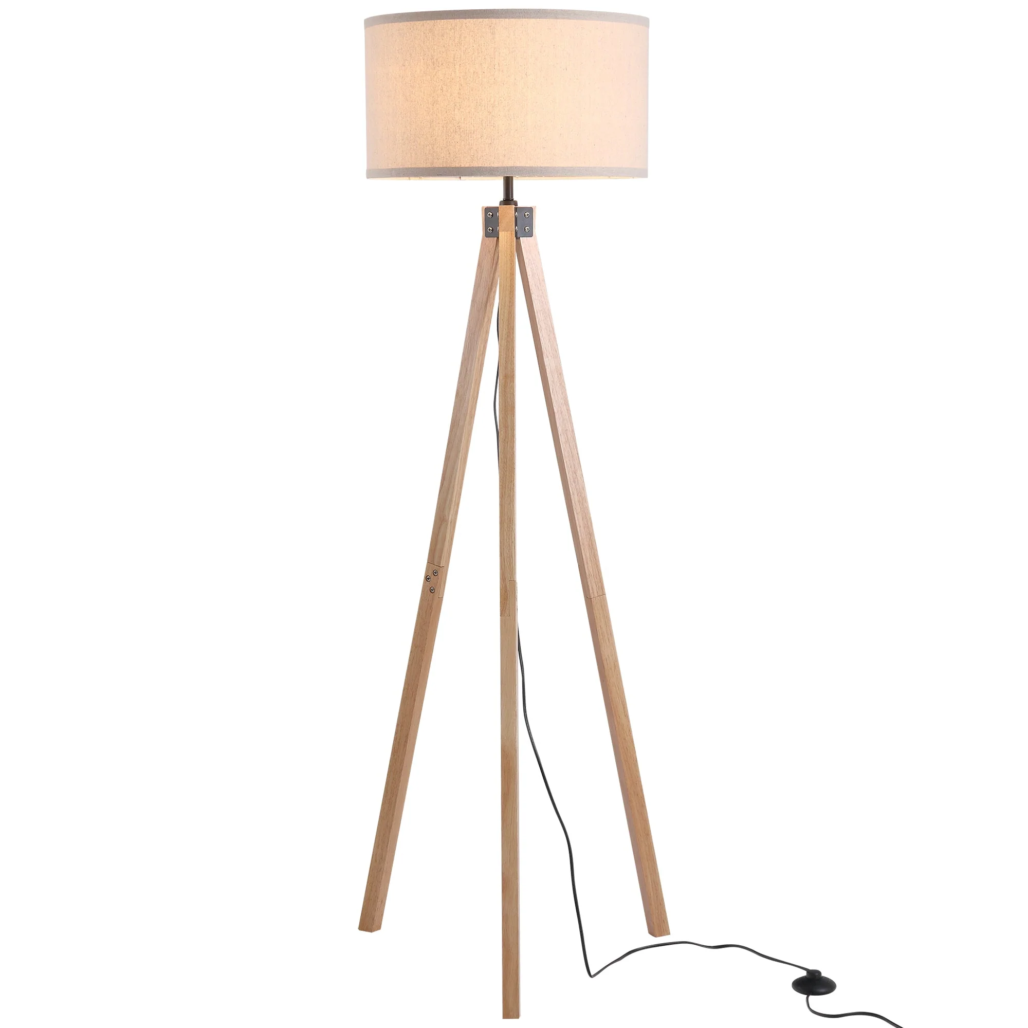 Homcom 5Ft Elegant Wood Tripod Floor Lamp Free Standing E27 Bulb Lamp Versatile Use For Home Office - Beige - Image 2