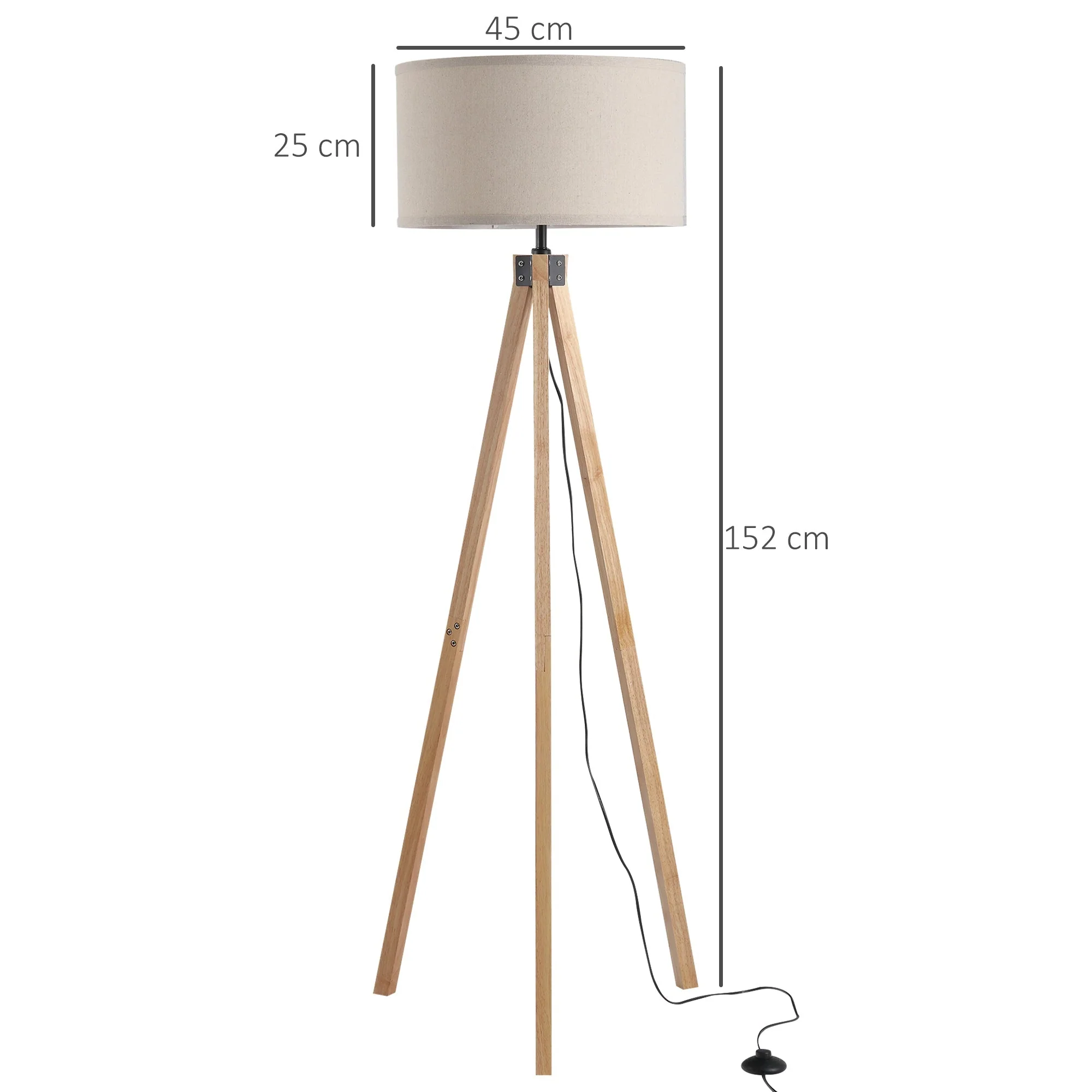 Homcom 5Ft Elegant Wood Tripod Floor Lamp Free Standing E27 Bulb Lamp Versatile Use For Home Office - Beige - Image 3