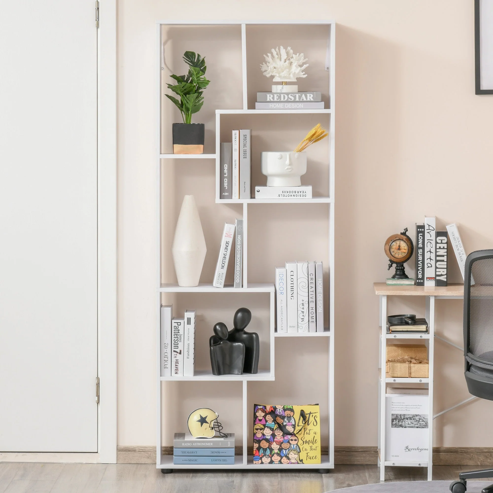Homcom 8-Tier Freestanding Bookcase W/ Melamine Surface Anti-Tipping Foot Pads Home Display Storage Grid Stand Bedroom Living Room Furniture Modern Style - White - Image 2