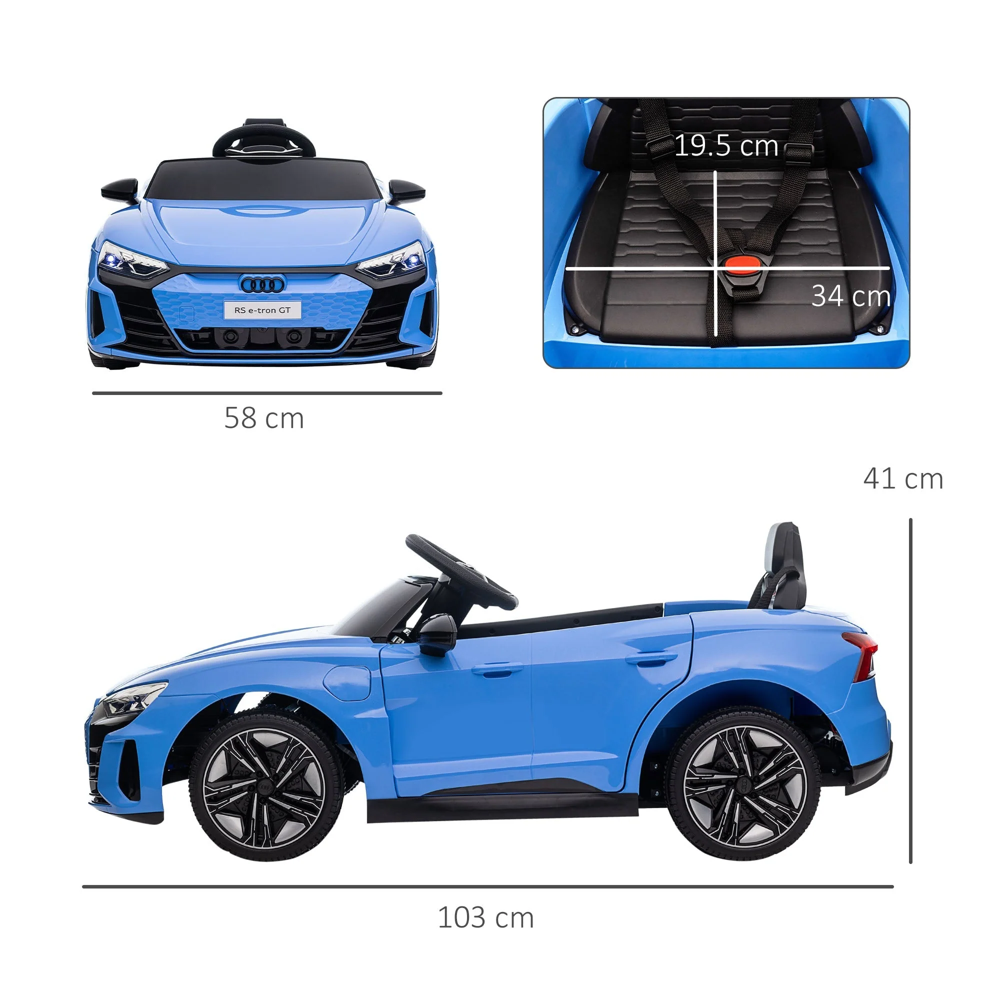 Homcom Audi Licensed 12V Kids Electric Ride-On With Remote Control Suspension System Lights Music Motor - Blue - Image 2