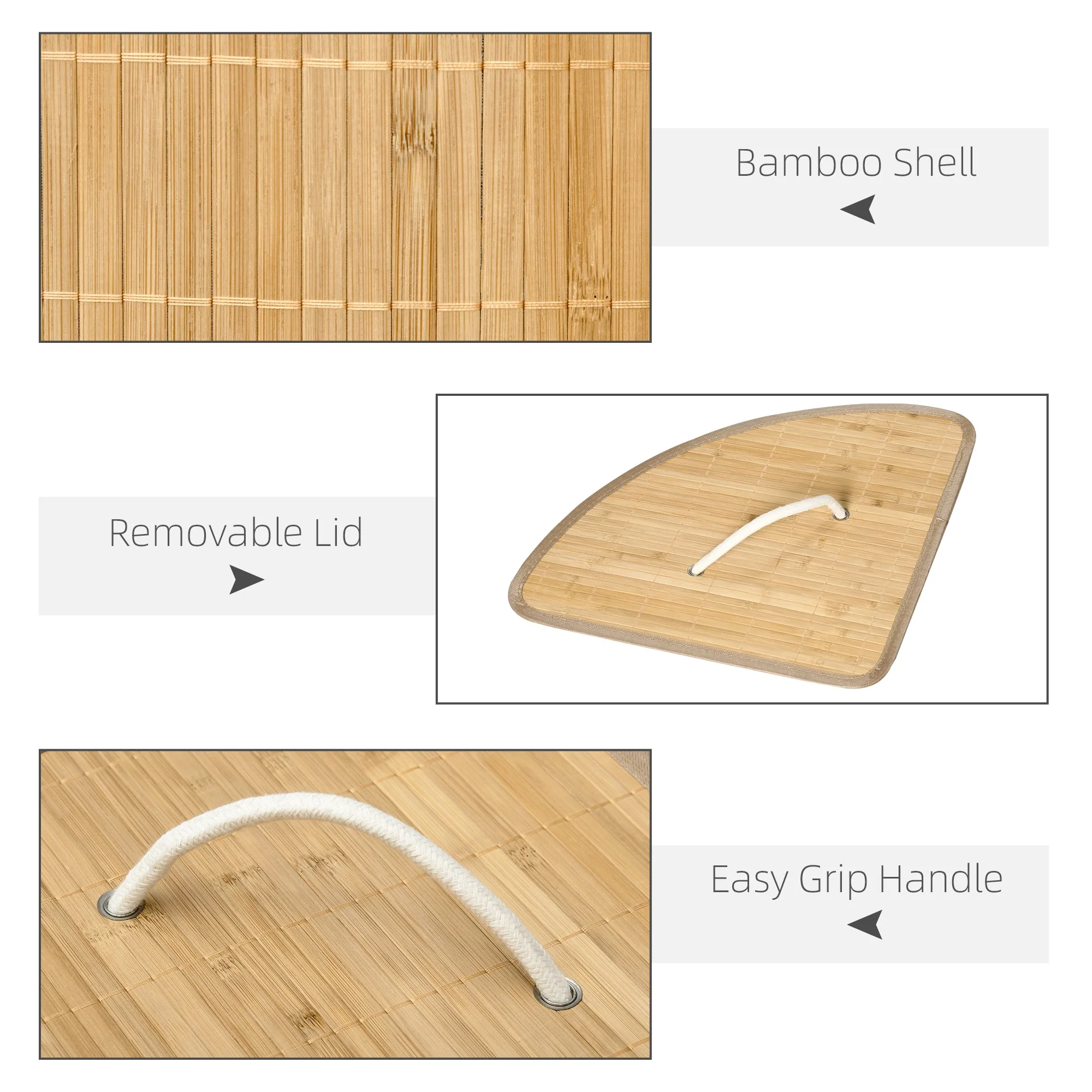 Homcom Bamboo Laundry Basket With Lid - Image 6