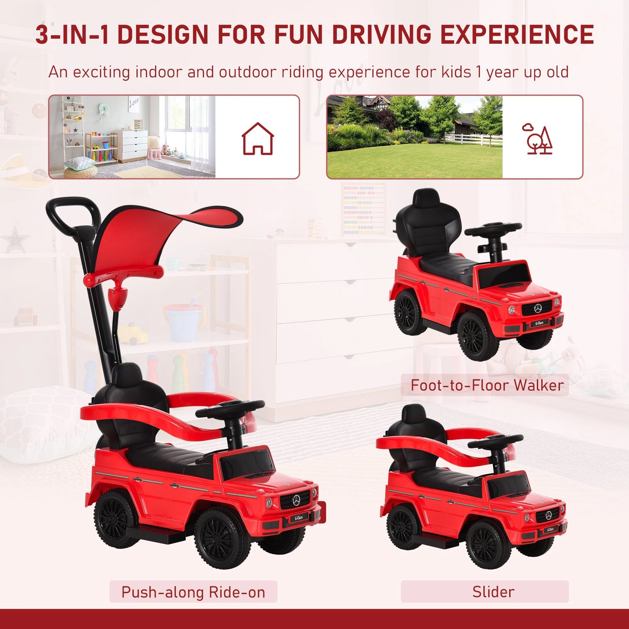 Homcom Benz G350 Ride-On Push Along Car Sliding Walker Floor Slider Stroller Toddler Vehicle - Image 3