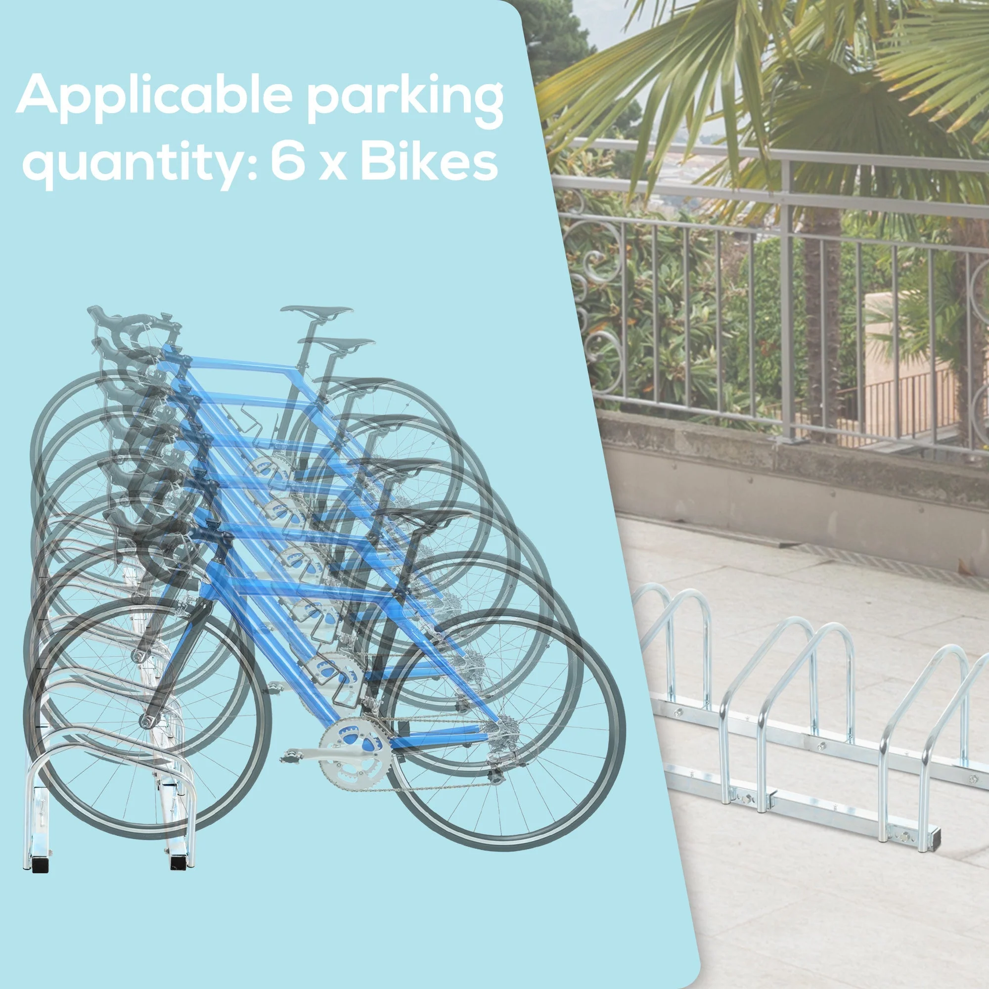 Homcom Bike Stand Parking Rack Floor or Wall Mount Bicycle Cycle Storage Locking Stand 179L x 33W x 27H (6 Racks - Image 4