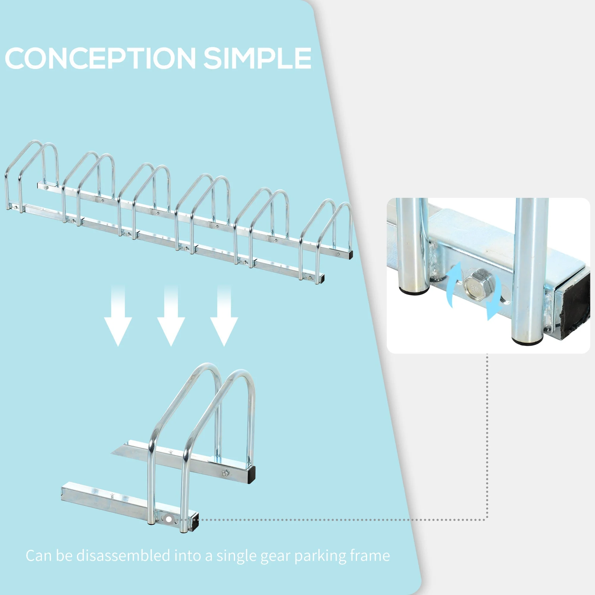 Homcom Bike Stand Parking Rack Floor or Wall Mount Bicycle Cycle Storage Locking Stand 179L x 33W x 27H (6 Racks - Image 5