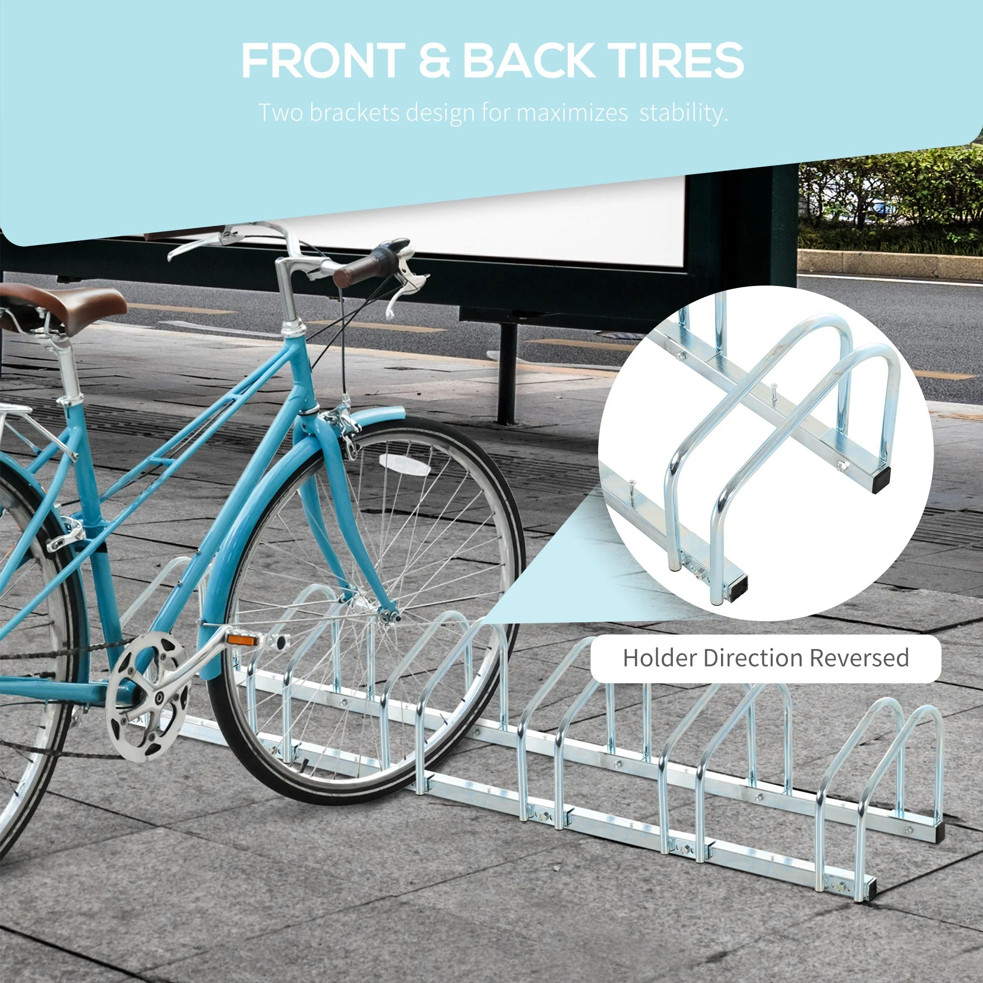 Homcom Bike Stand Parking Rack Floor or Wall Mount Bicycle Cycle Storage Locking Stand 179L x 33W x 27H (6 Racks - Image 8