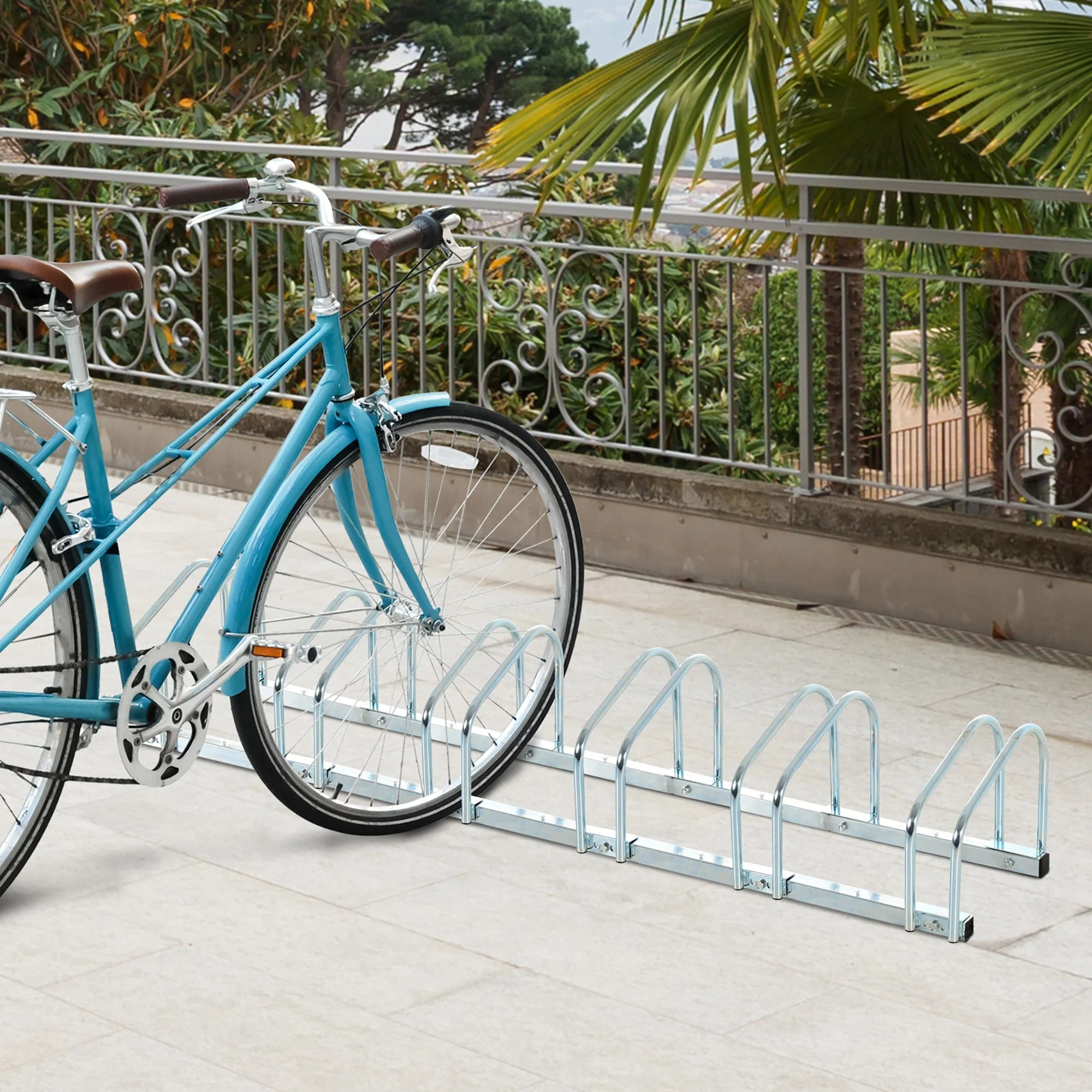 Homcom Bike Stand Parking Rack Floor or Wall Mount Bicycle Cycle Storage Locking Stand 179L x 33W x 27H (6 Racks - Image 9