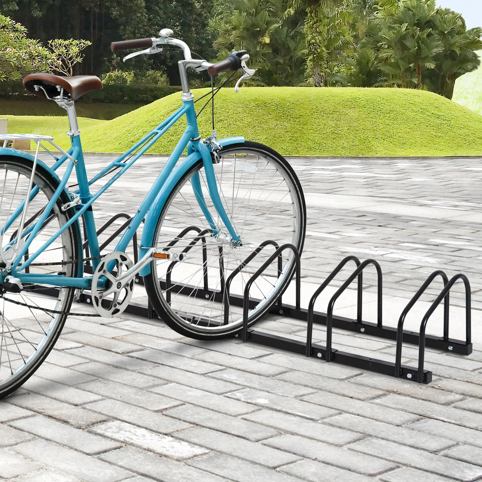 Homcom Bike Stand Parking Rack Floor or Wall Mount Bicycle Cycle Storage Locking Stand 179L x 33W x 27H (6 Racks - Image 2