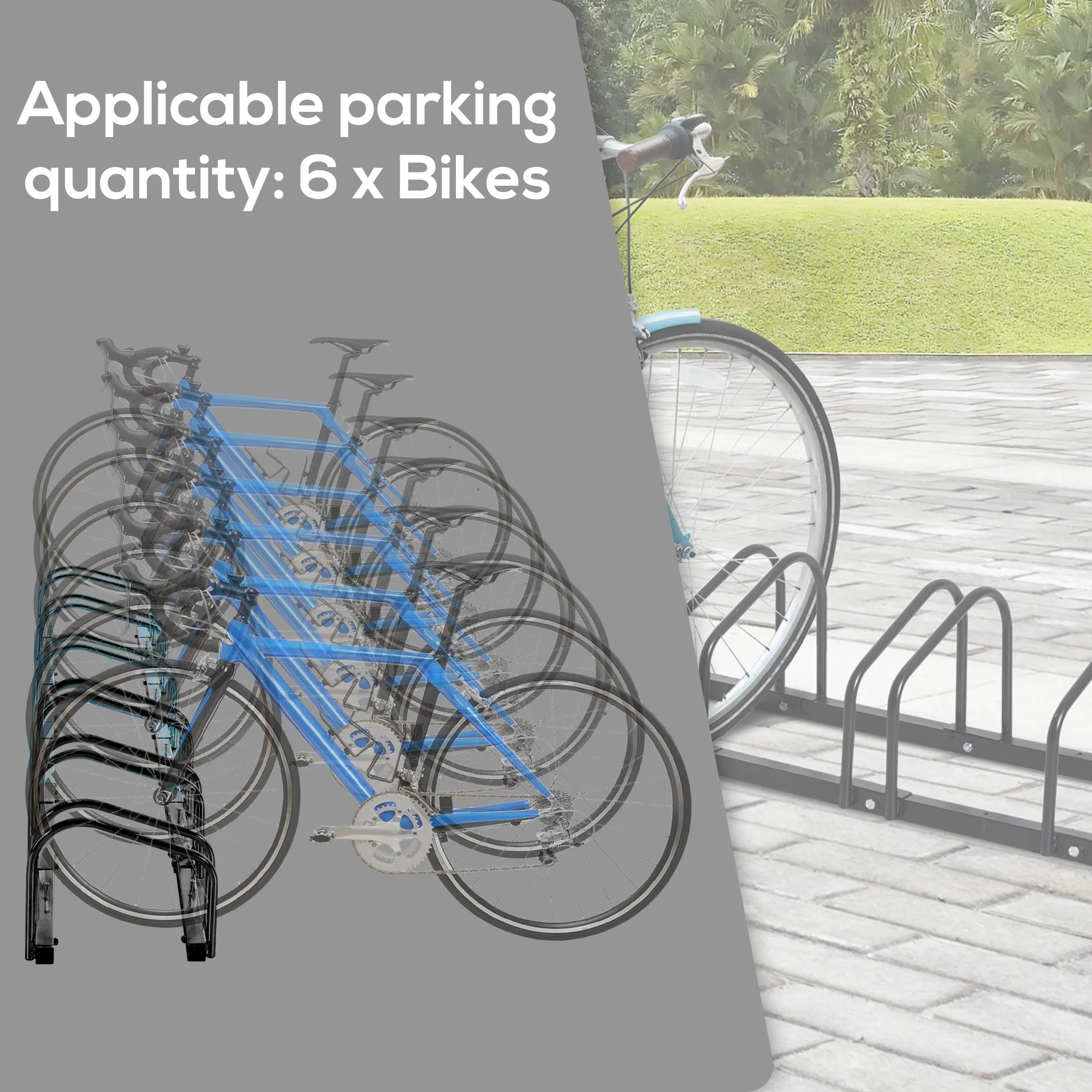 Homcom Bike Stand Parking Rack Floor or Wall Mount Bicycle Cycle Storage Locking Stand 179L x 33W x 27H (6 Racks - Image 4