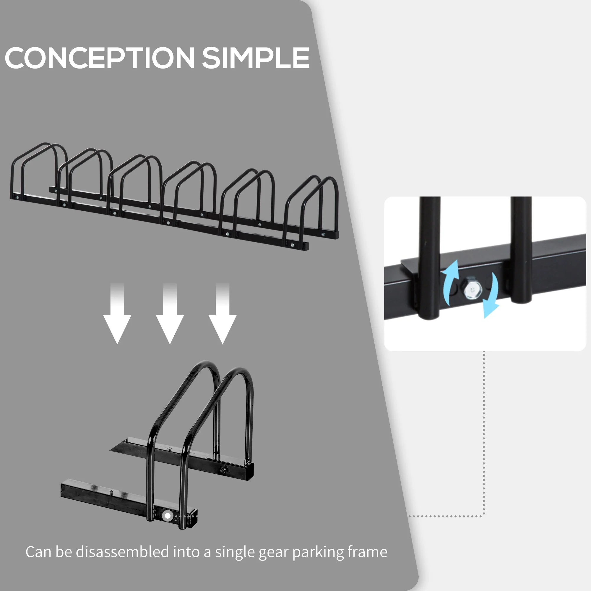 Homcom Bike Stand Parking Rack Floor or Wall Mount Bicycle Cycle Storage Locking Stand 179L x 33W x 27H (6 Racks - Image 5