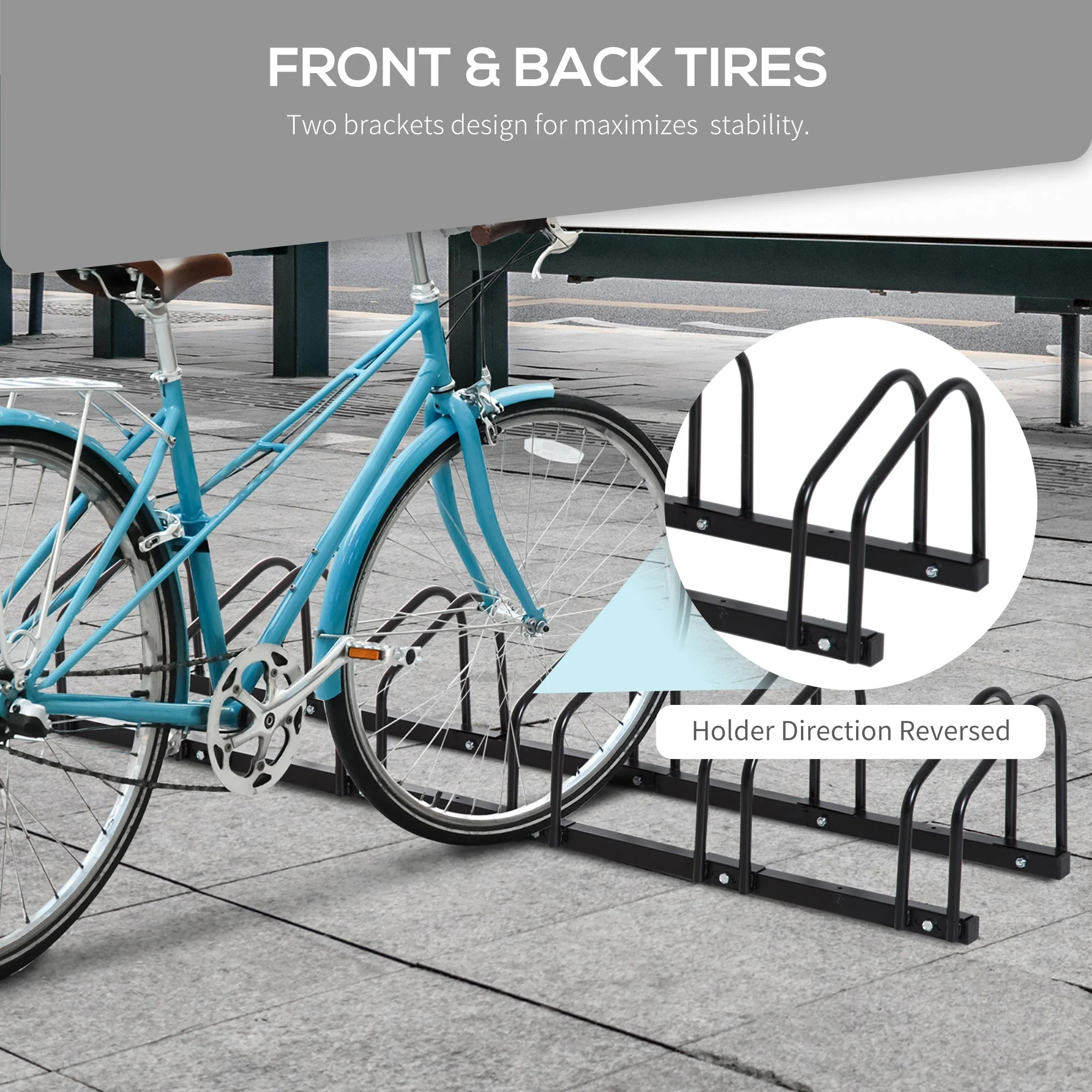 Homcom Bike Stand Parking Rack Floor or Wall Mount Bicycle Cycle Storage Locking Stand 179L x 33W x 27H (6 Racks - Image 8