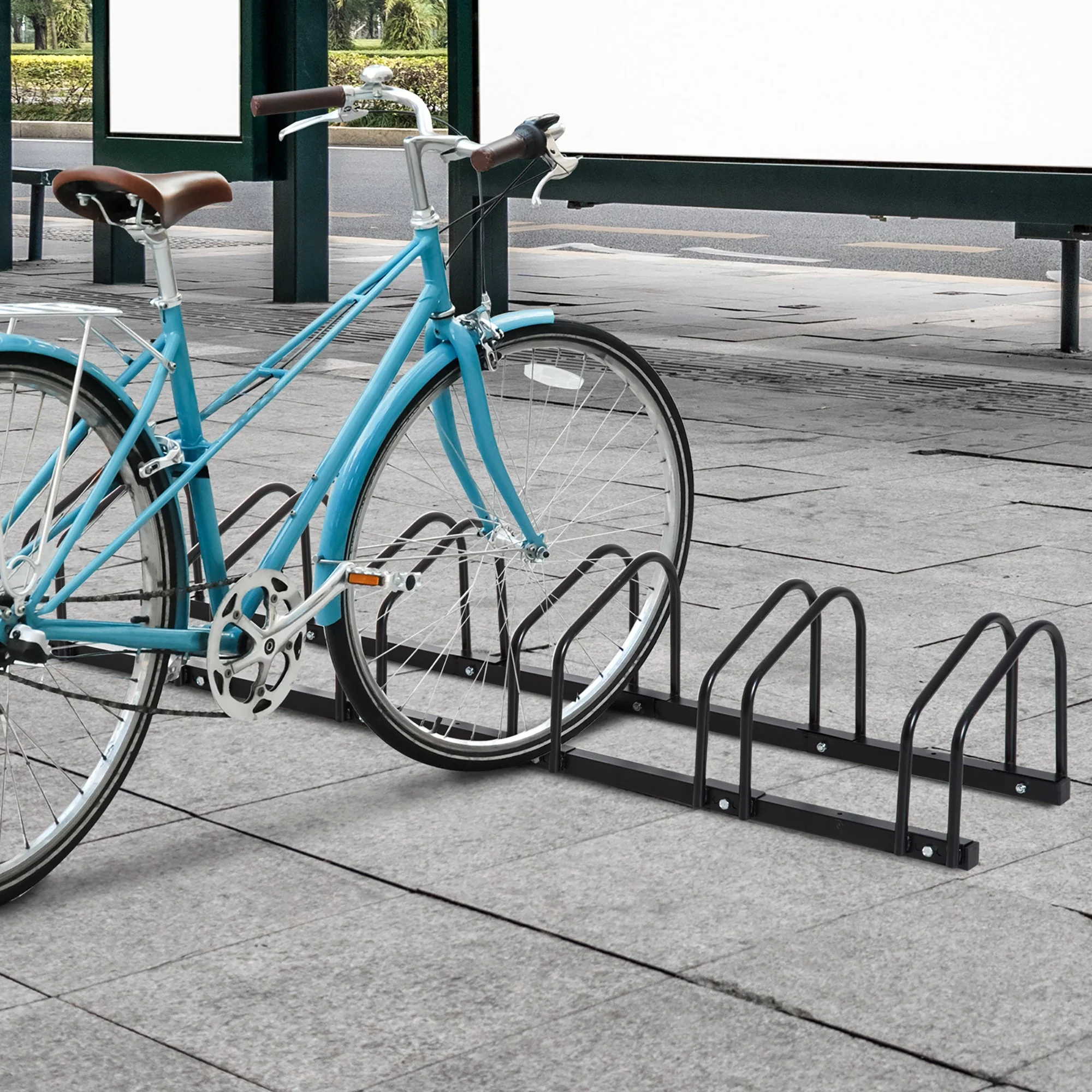 Homcom Bike Stand Parking Rack Floor or Wall Mount Bicycle Cycle Storage Locking Stand 179L x 33W x 27H (6 Racks - Image 9