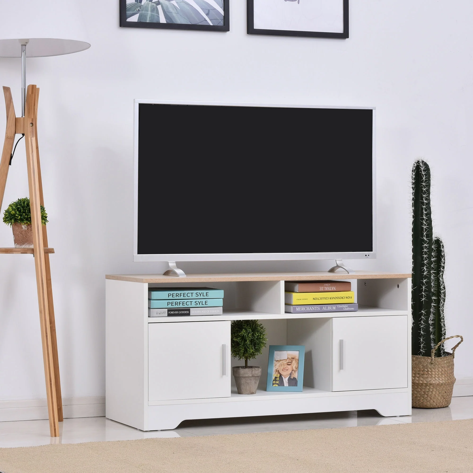 Homcom Boxy Tv Stand With Wood-Effect Table Top - Image 2