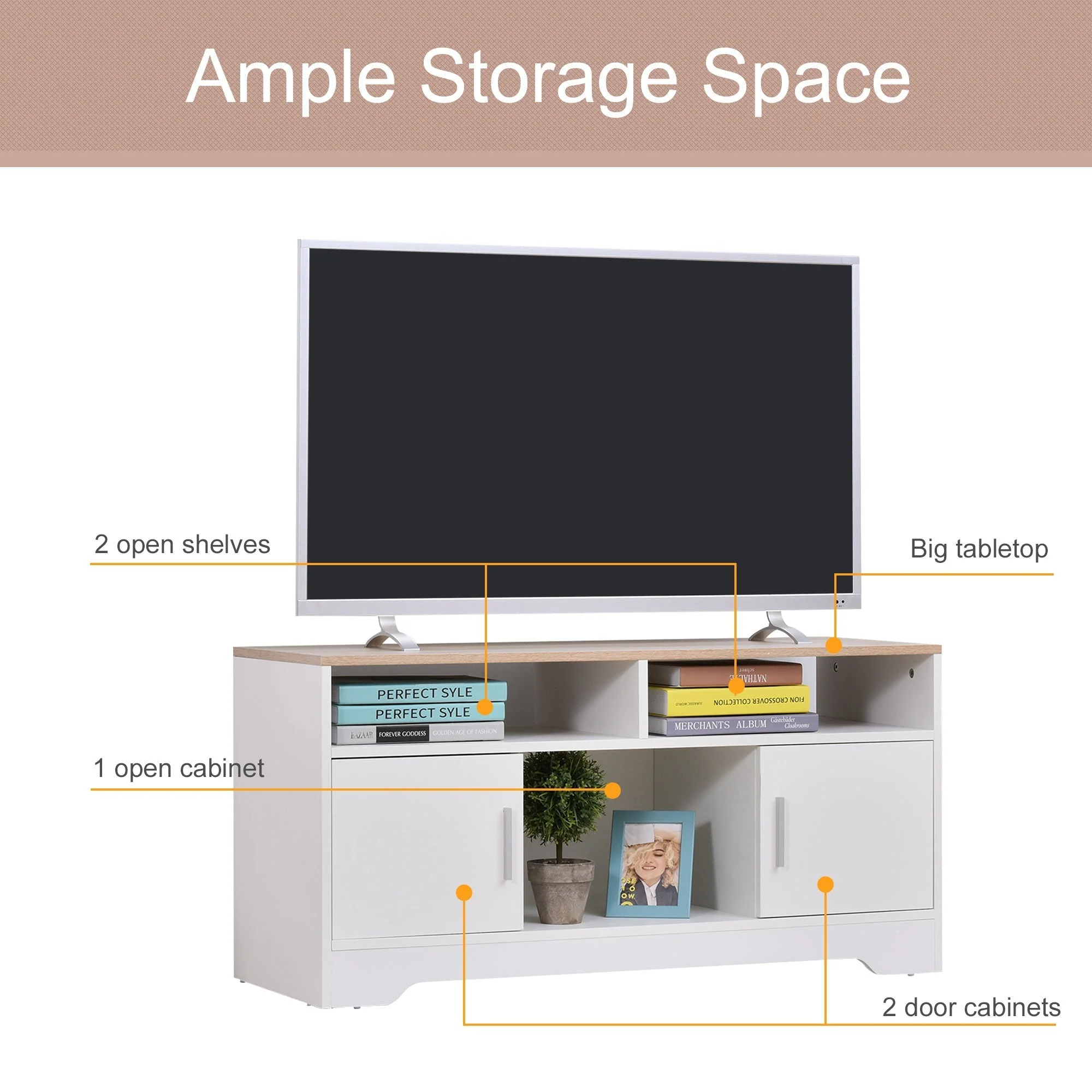 Homcom Boxy Tv Stand With Wood-Effect Table Top - Image 5