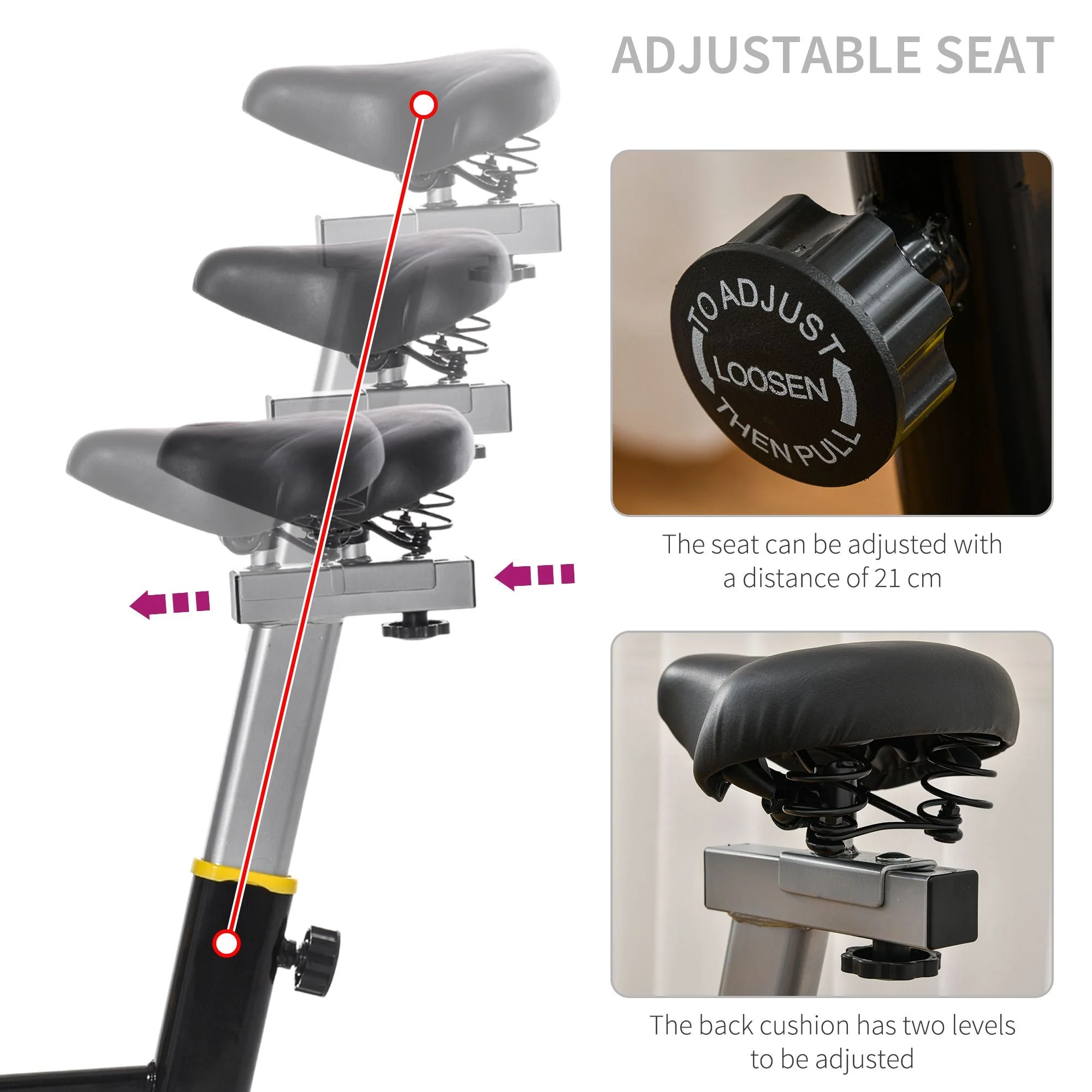 Homcom Cardio Exercise Bike with Belt Drive Adjustable Resistance Seat Handlebar LCD Display - Image 5