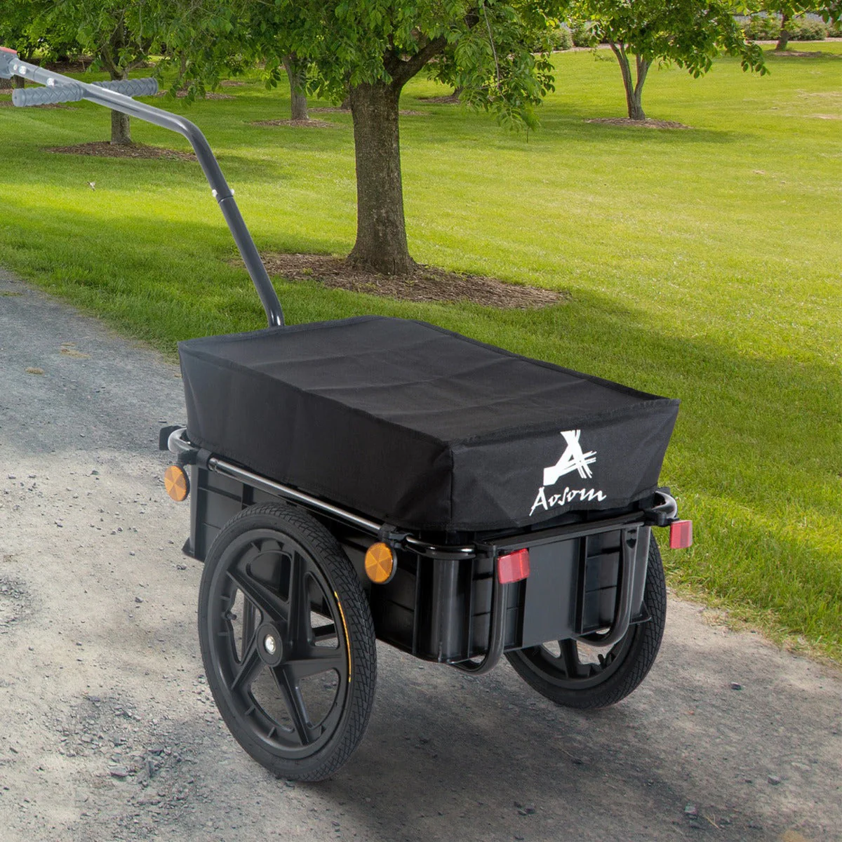 Homcom Cargo Trailer Bike Stroller Garden Trolley W/Carrier Utility Luggage & Wheels Black - Image 2