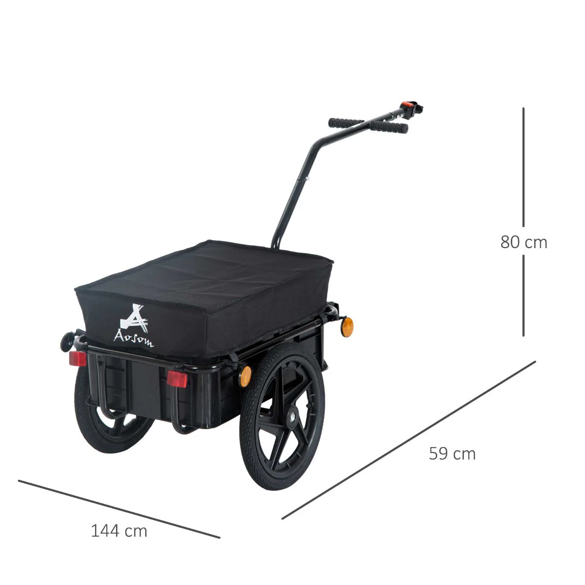 Homcom Cargo Trailer Bike Stroller Garden Trolley W/Carrier Utility Luggage & Wheels Black - Image 3