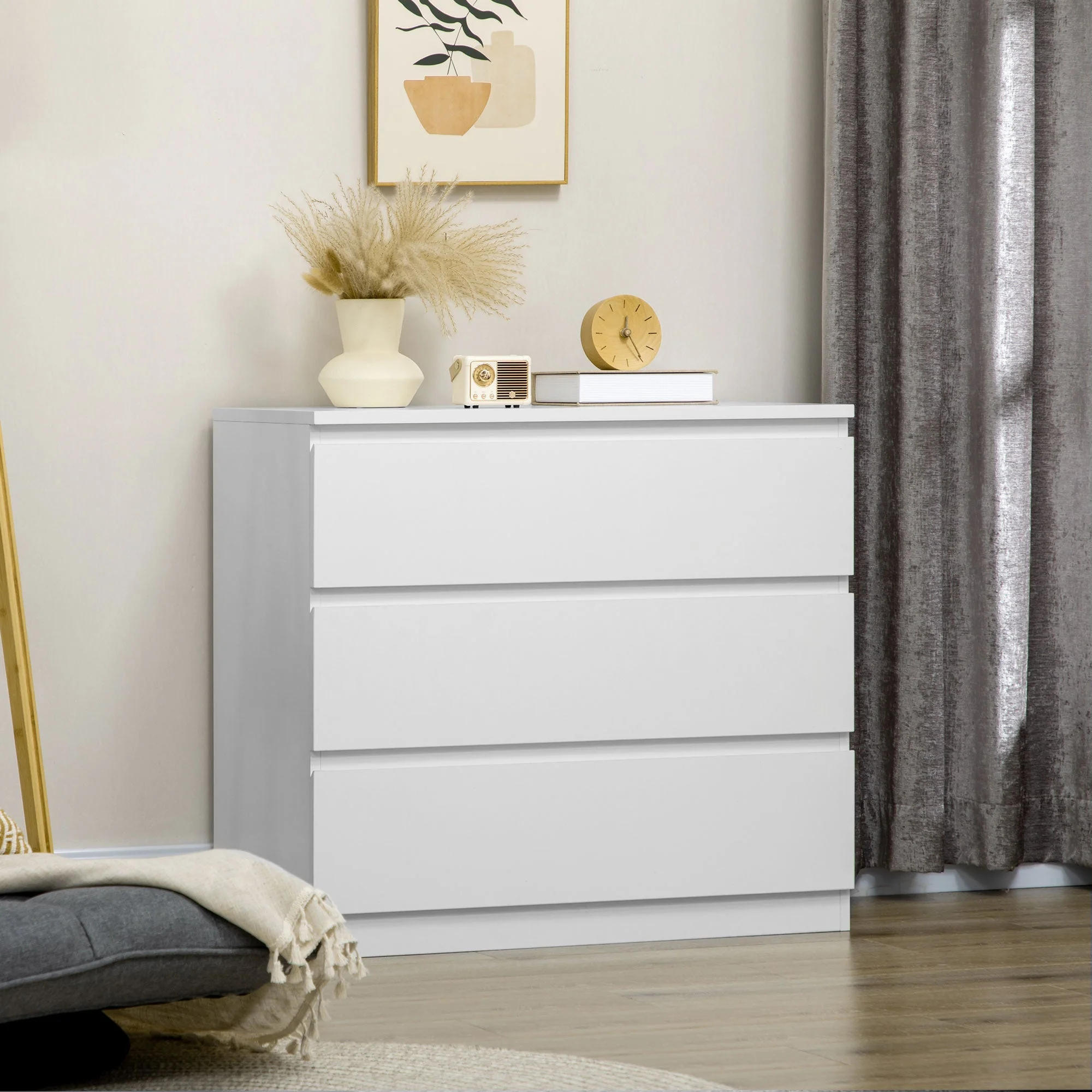 Homcom Chest Of Drawers 3-Drawer Storage Organiser Unit For Bedroom Living Room White - Image 2