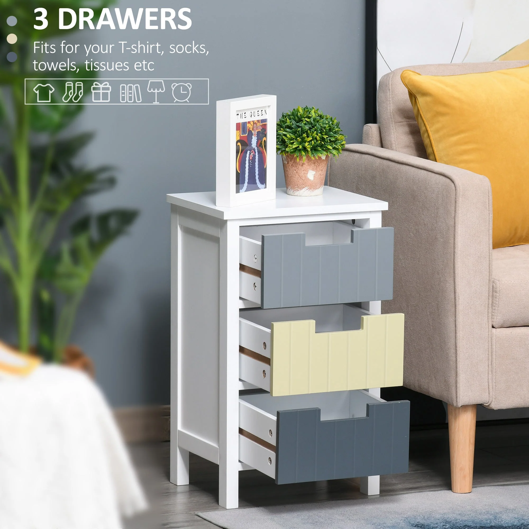 Homcom Chest of Drawers Storage Side Cabinet w/ 3 Detachable Drawers Home Furniture - Image 3