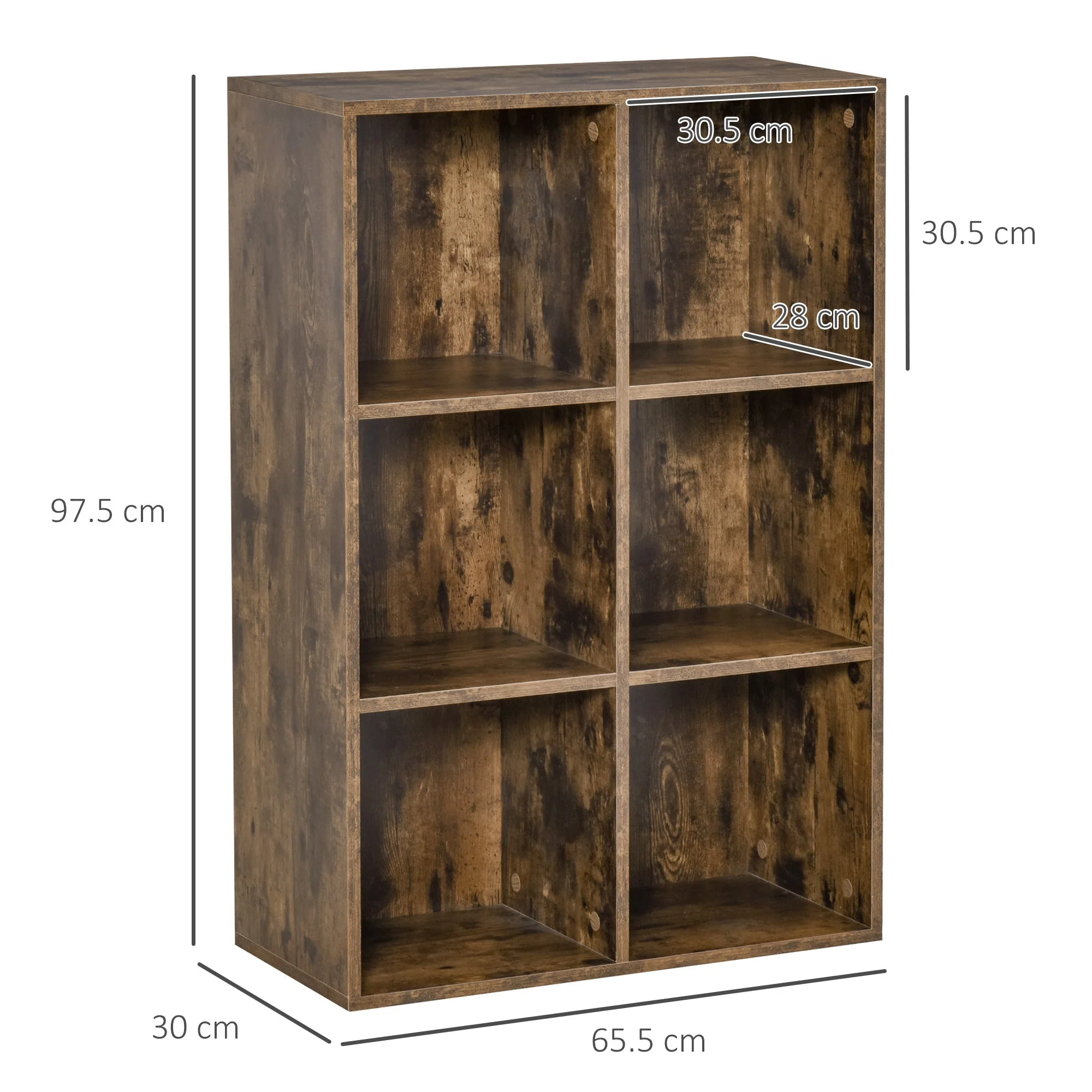 Homcom Cubic Cabinet Bookcase Shelves Storage Display For Study Living Room Home Office Rustic Brown - Image 3